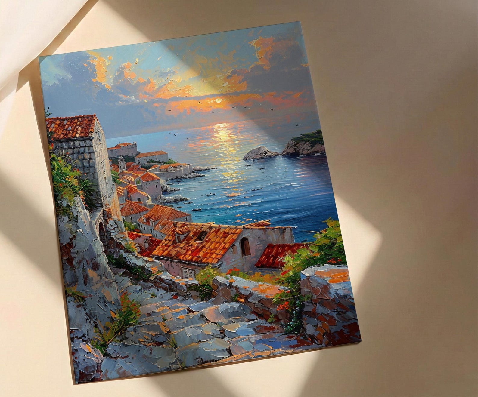 Dubrovnik Wall Art, Croatia Travel Print, Old Town Decor, Impasto Oil Painting, Terracotta Rooftops, Game of Thrones Vibe, Sea — view 5