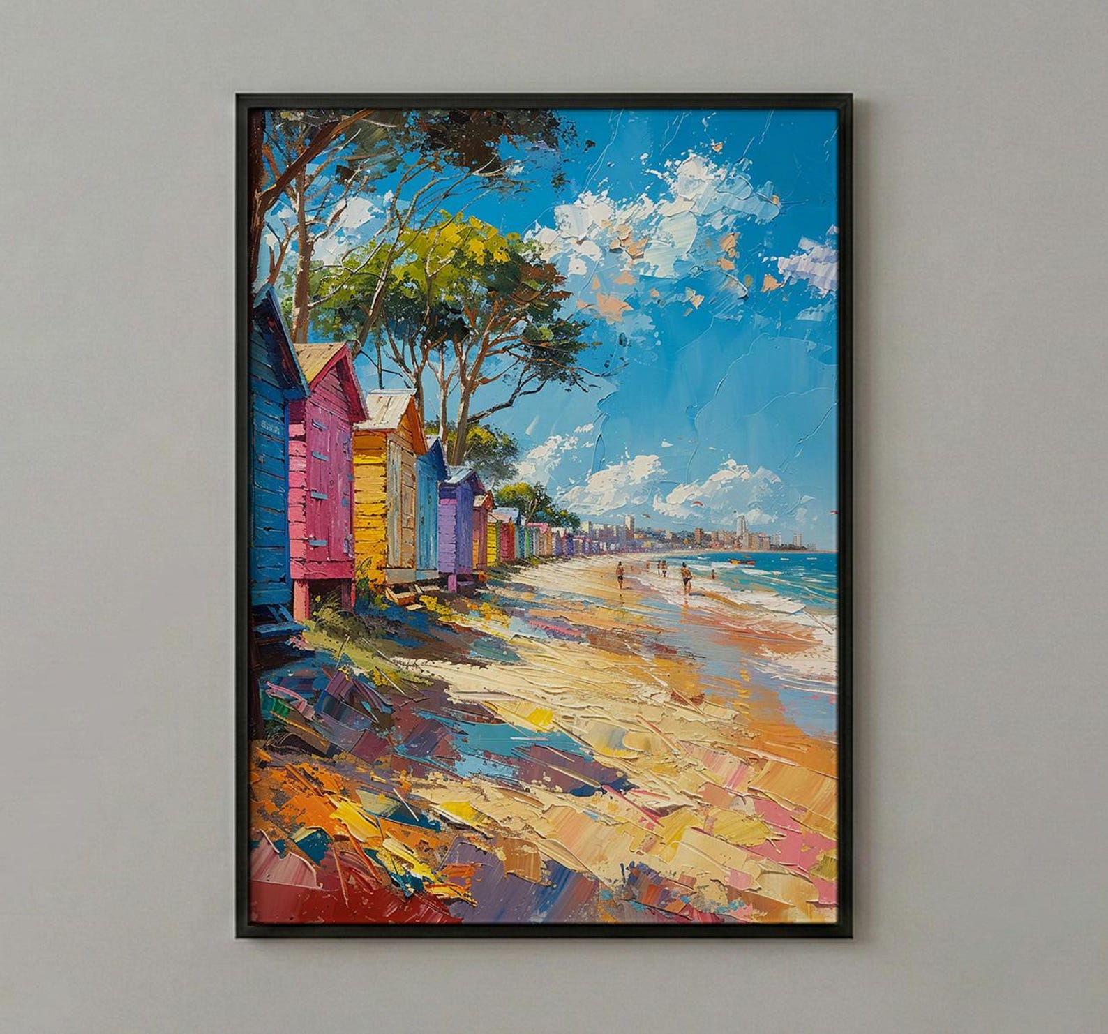 Brighton Beach Box Art Print, Melbourne Summer Home Decor - Colorful Sandy Coast Summer Setting — view 2