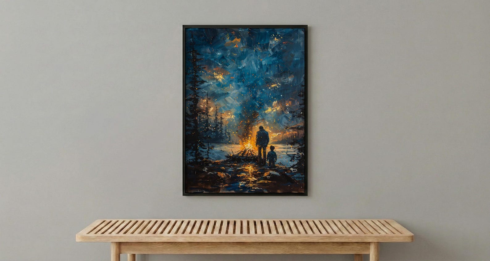 Father And Son Campfire Poster, Twilight Forest Decor - Outdoor Adventure Art — view 5