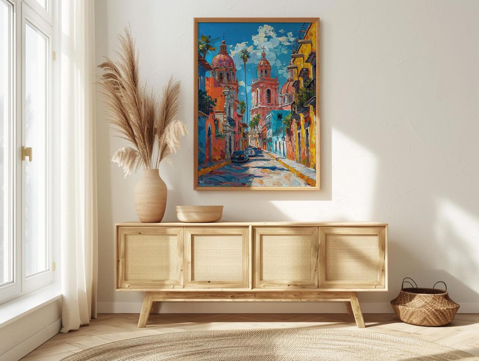 San Miguel Poster, Mexico Church Wall Decor - Pink Architecture Art — view 4