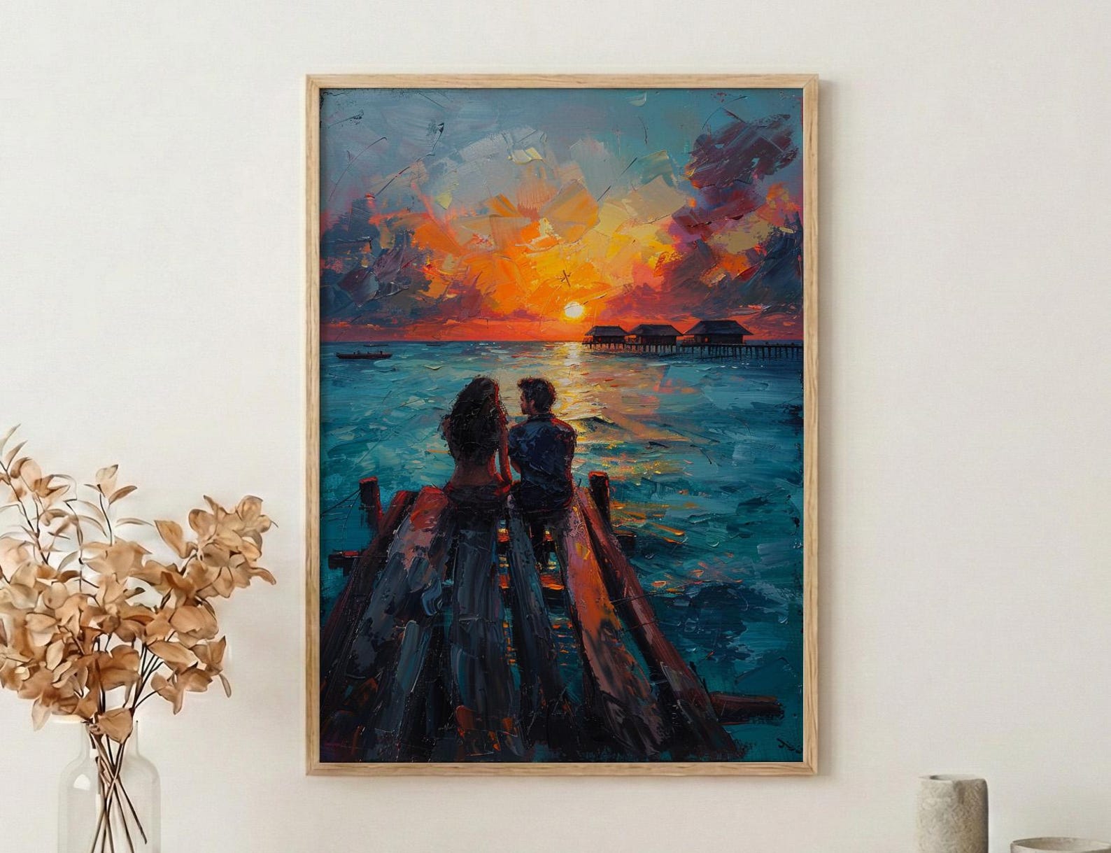 Maldives Ocean Wall Decor, Tropical Sunset Print - Master Bedroom Art — view 2