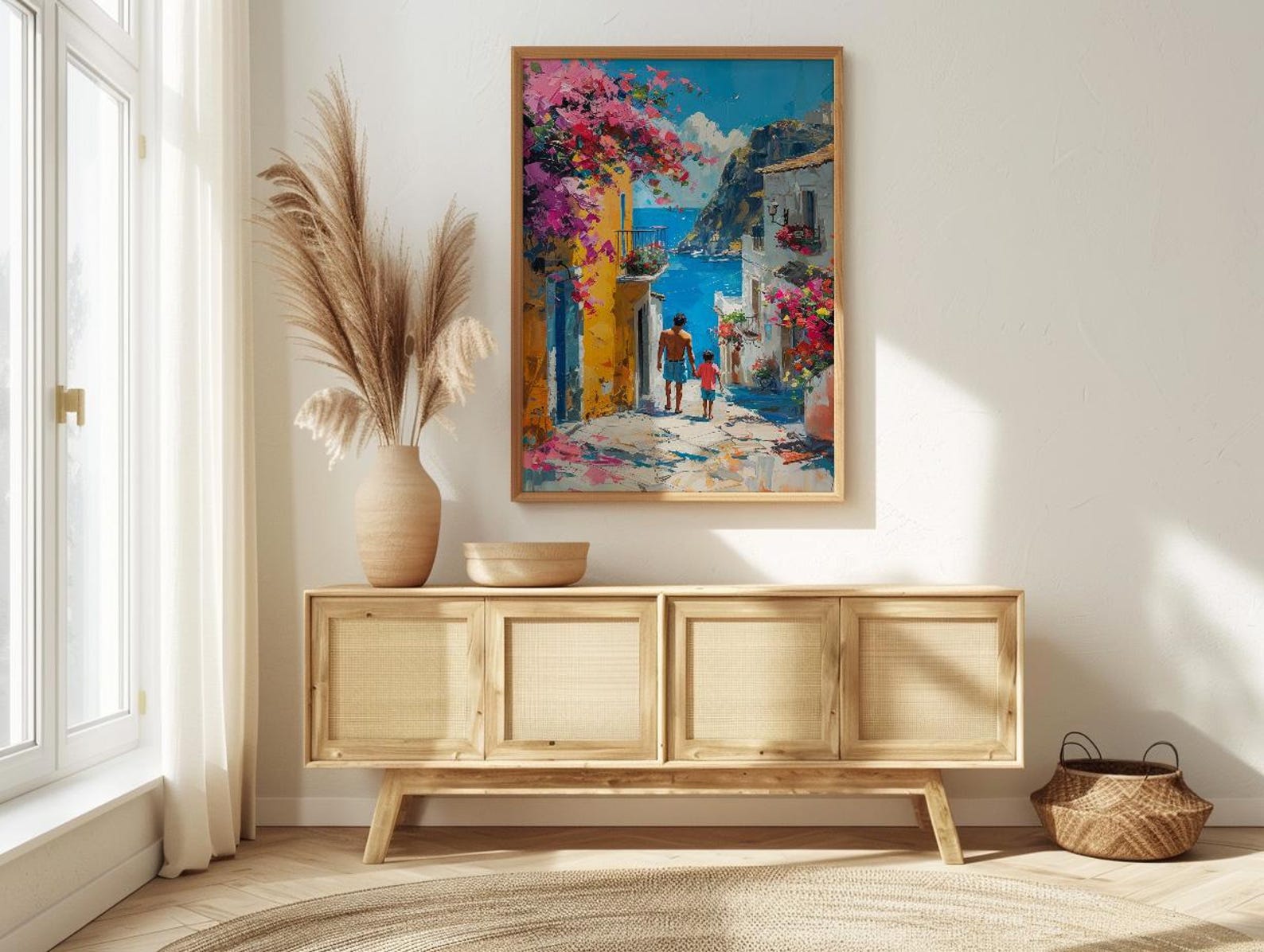 Mexican Village Art Print, Father And Son Poster - Colorful Family Decor — view 4