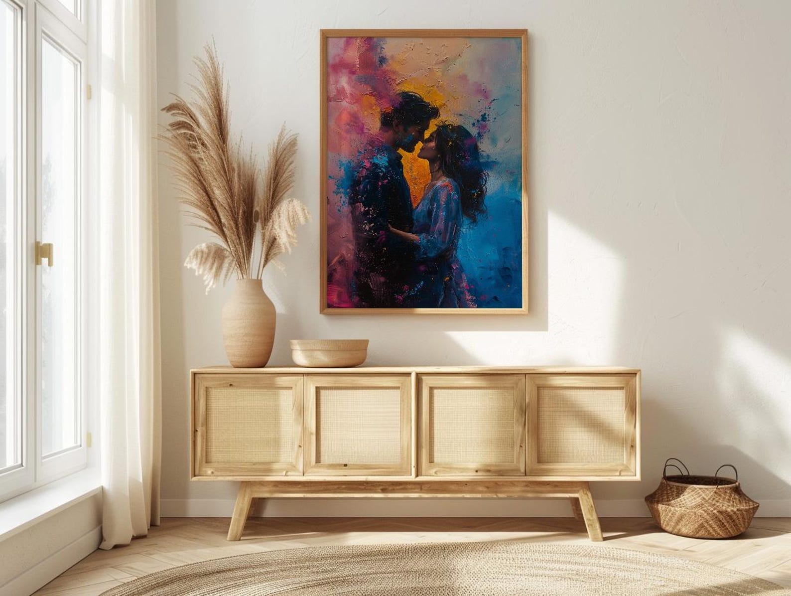 Holi Festival Art, Colorful Couple Print, India Culture, Impasto Oil Painting, Vibrant Decor, Joyful Gift, Anniversary Gift — view 3