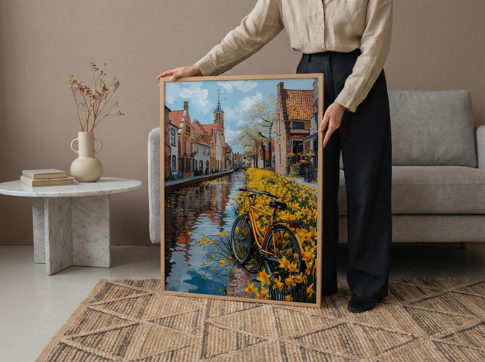 Bruges Daffodil Canal Art Print, Medieval Spring Village - Housewarming Gift — view 6