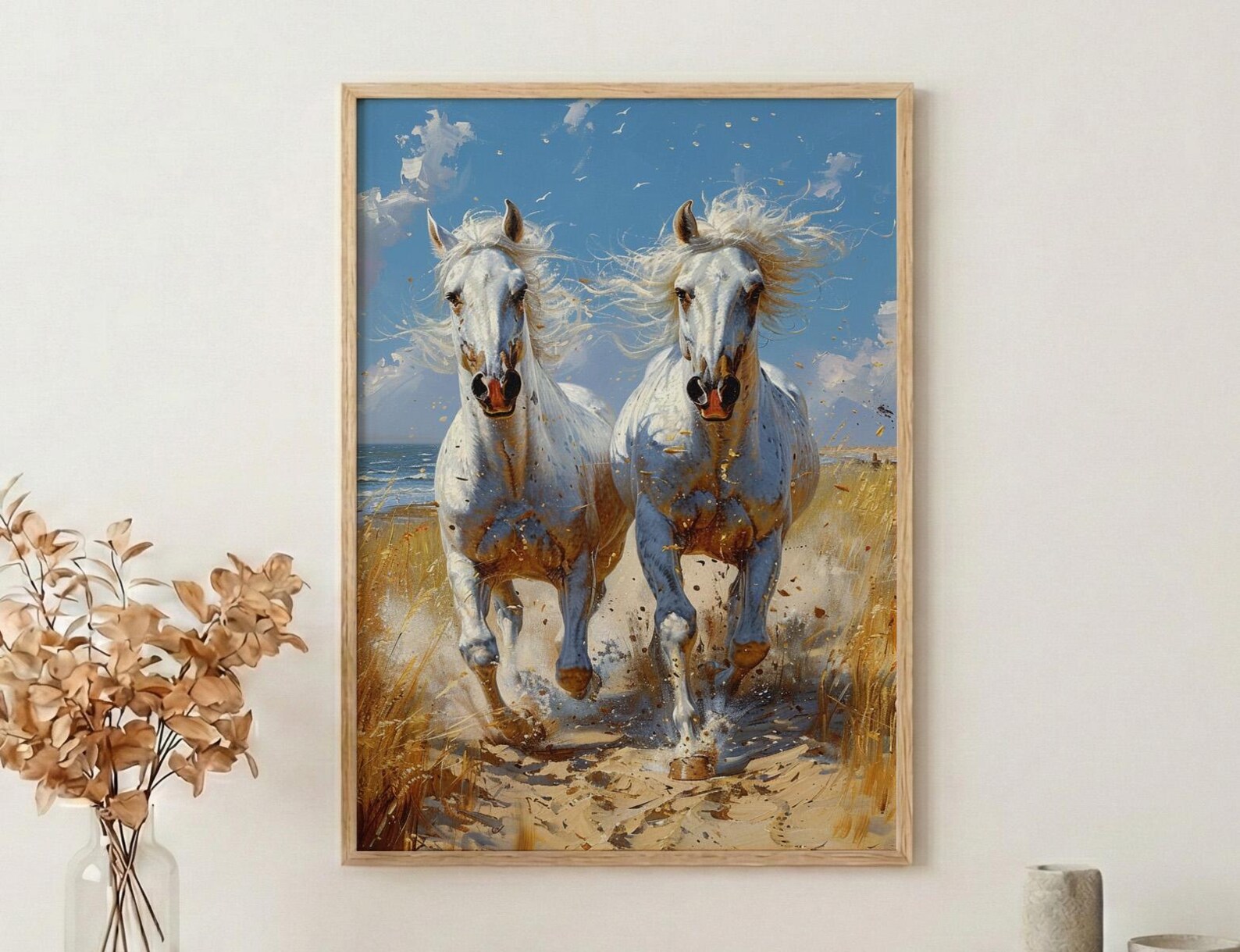 Arabian Horse Art, White Horse Print, Desert Animal, Impasto Oil Painting, Equine Wall Decor, Nursery Decor, Elegant