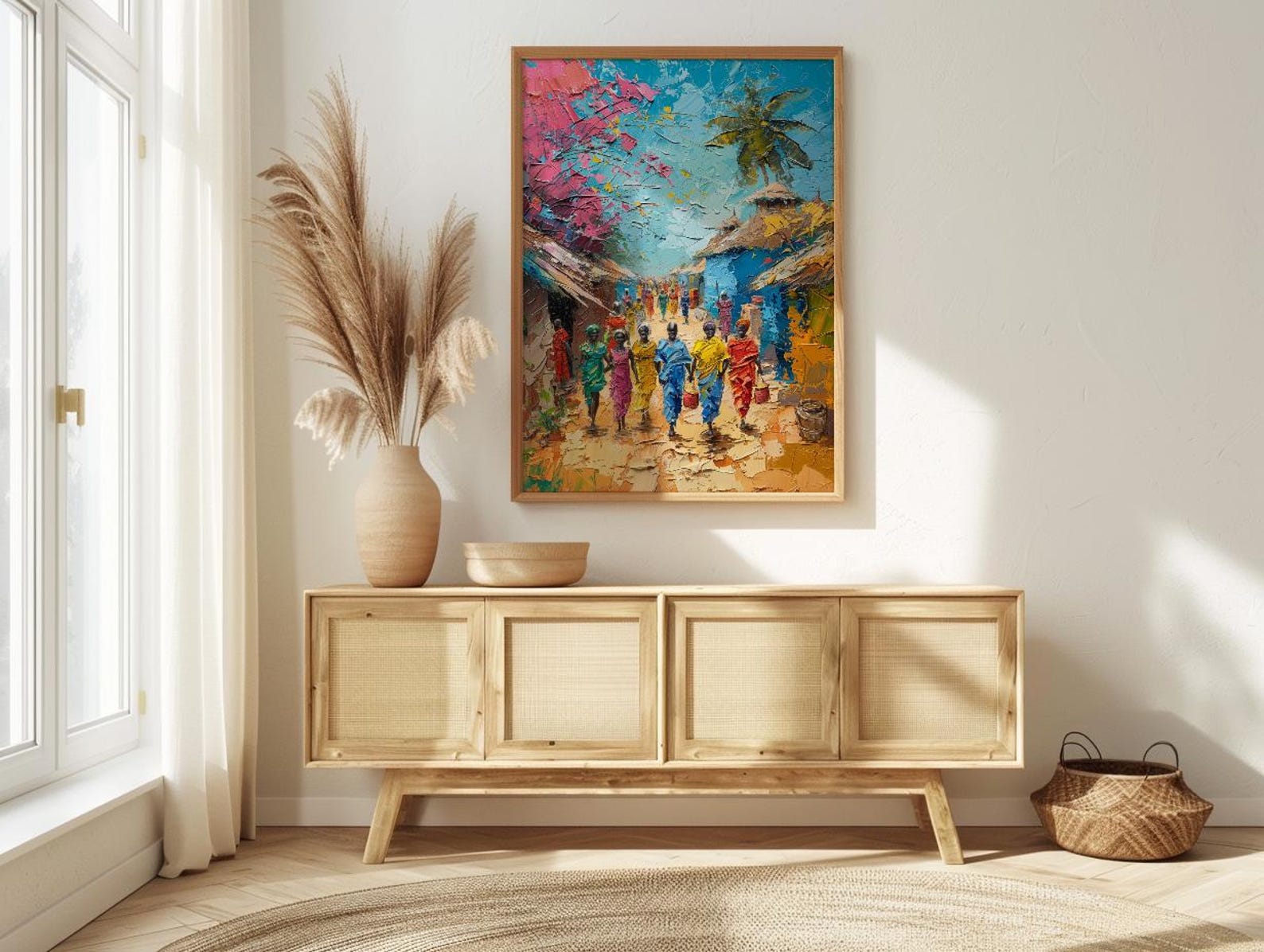 African Village Art, Traditional Wedding Print - Thick Oil Painting Style — view 4