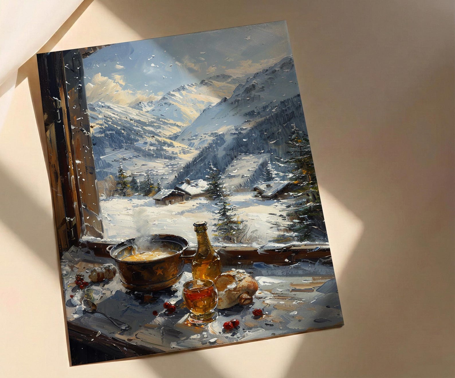 Switzerland Window Art Print, Alps Mountain Decor - Cheese Fondue Landscape — view 5
