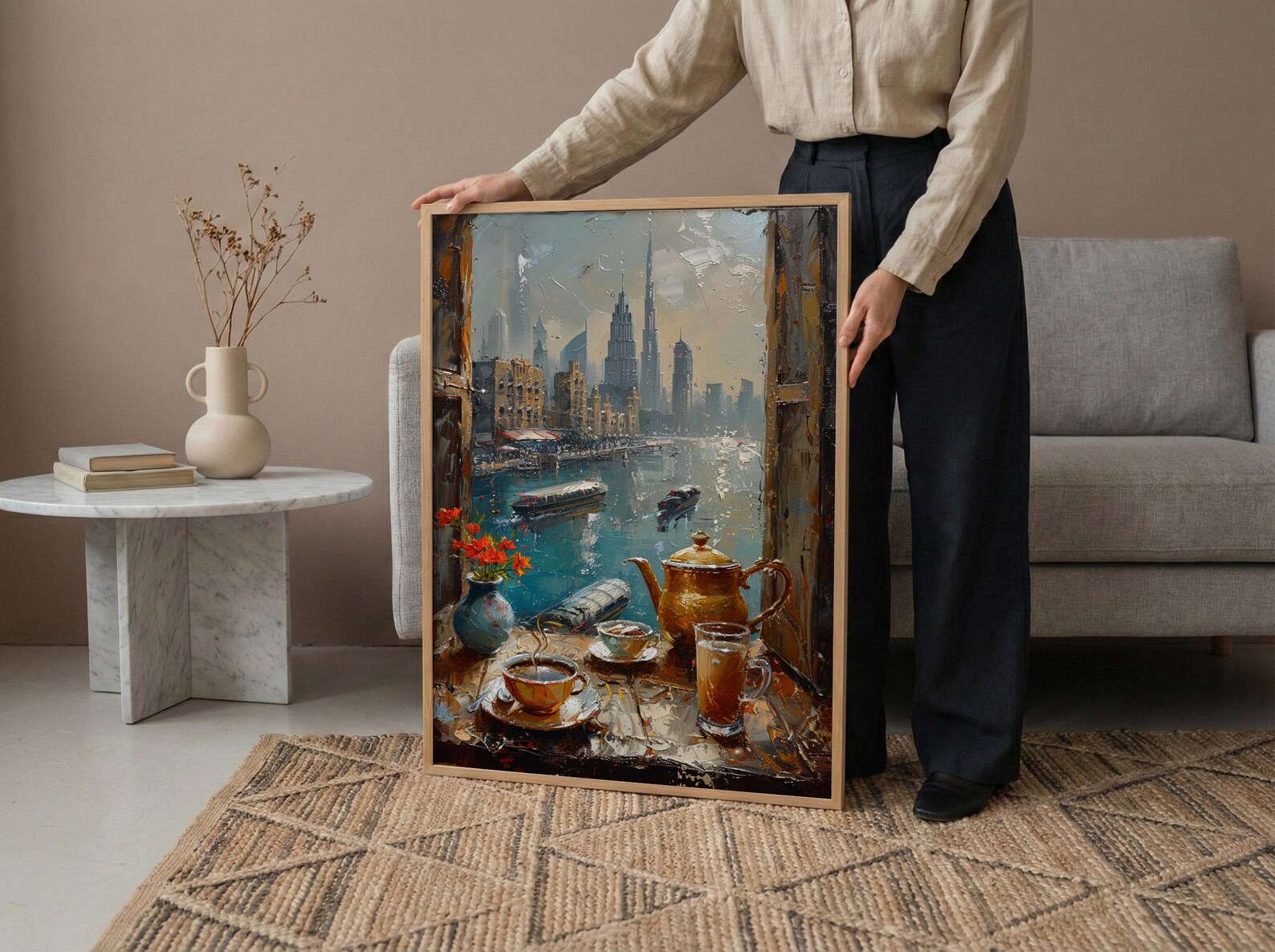 Dubai Window Art Print, Skyline Decor - Burj Khalifa Arabic Coffee — view 4