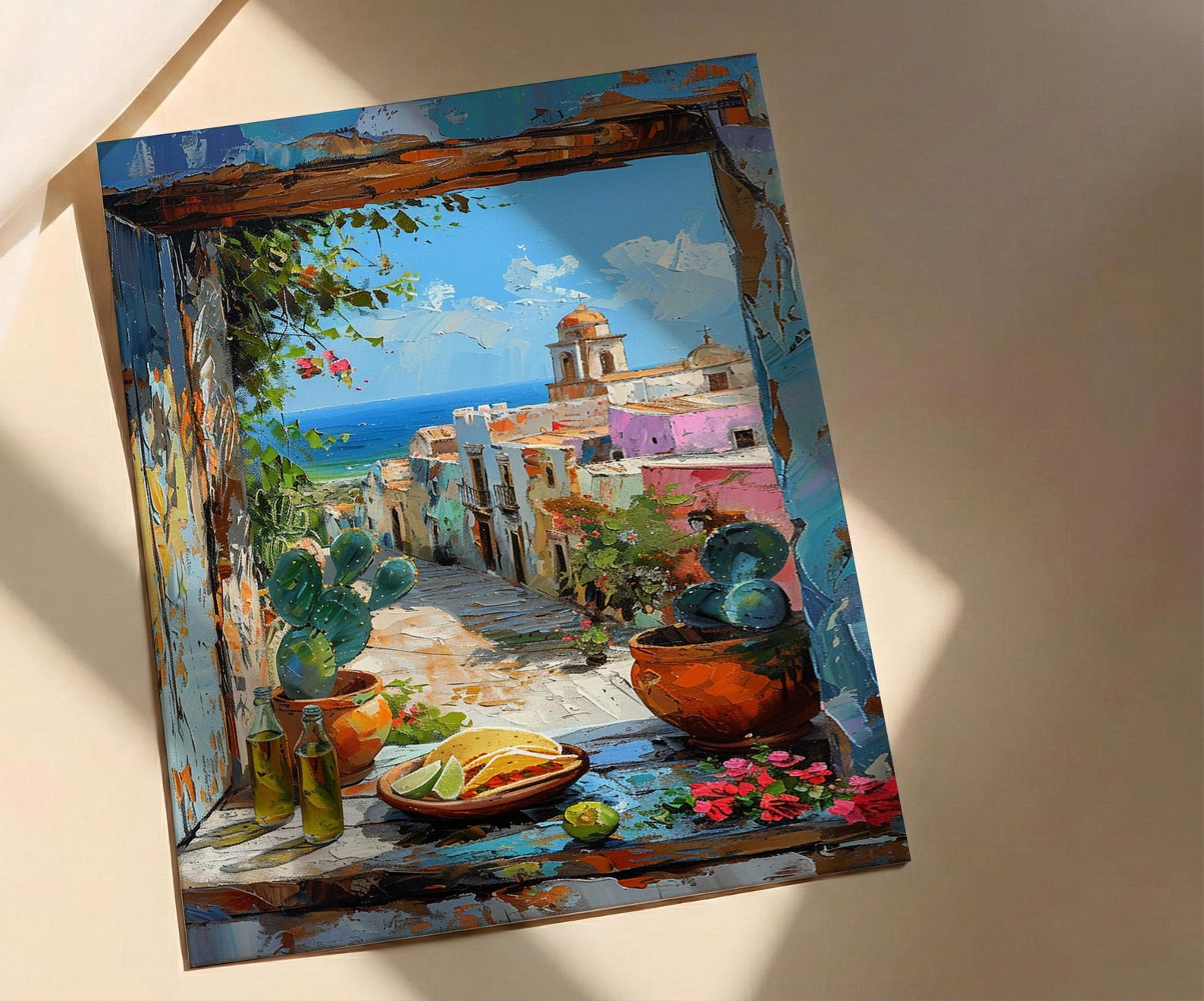 Mexico Window Art Print, Mexican Food Decor - Tacos Fake Window — view 2