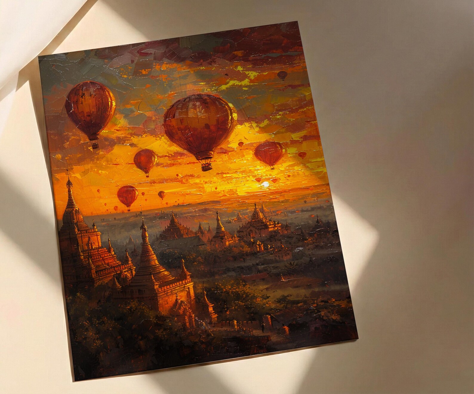 Bagan Balloon Print, Ancient Temple Decor - Myanmar Sunset — view 2