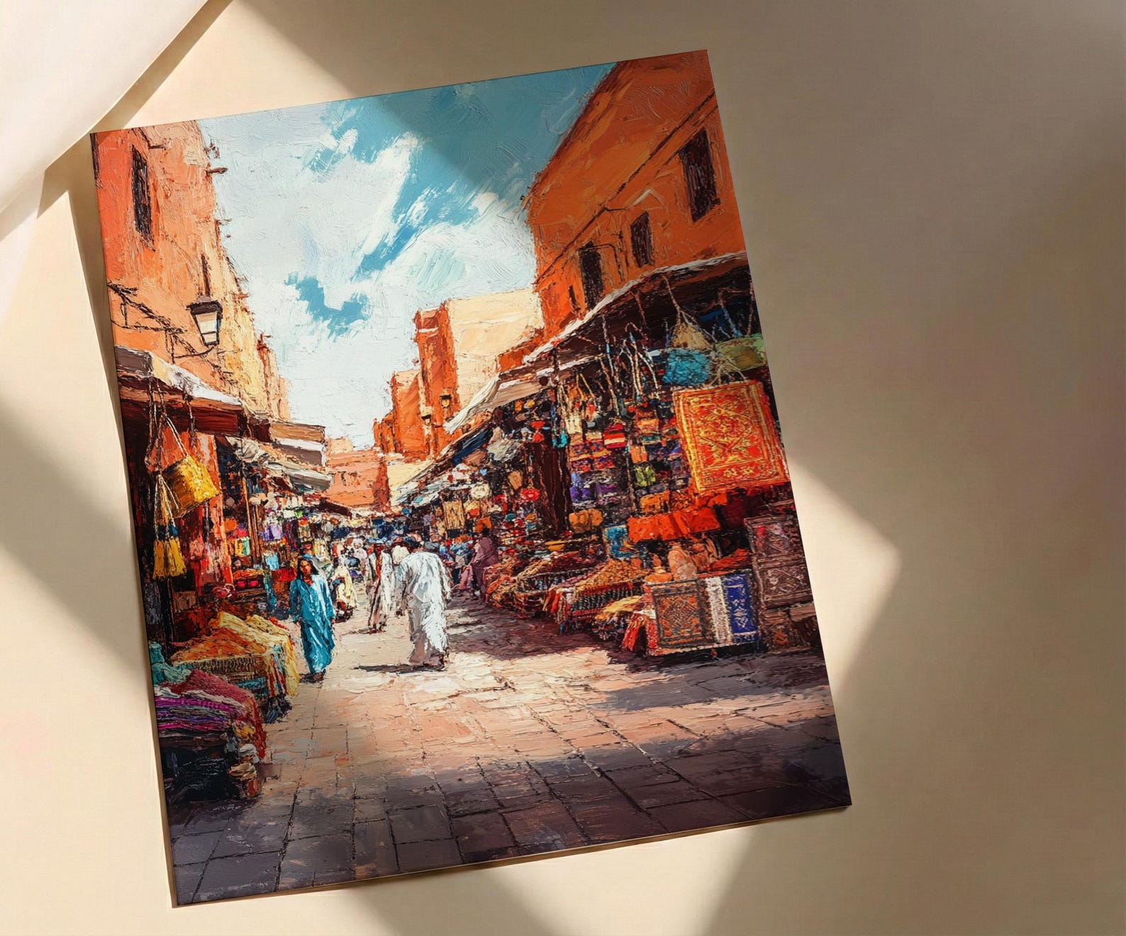 Moroccan Market Oil Painting Poster, Marrakech Medina Art Print, Colorful Souk Bazaar Wall Art, Impasto Travel Decor, Boho Street — view 4