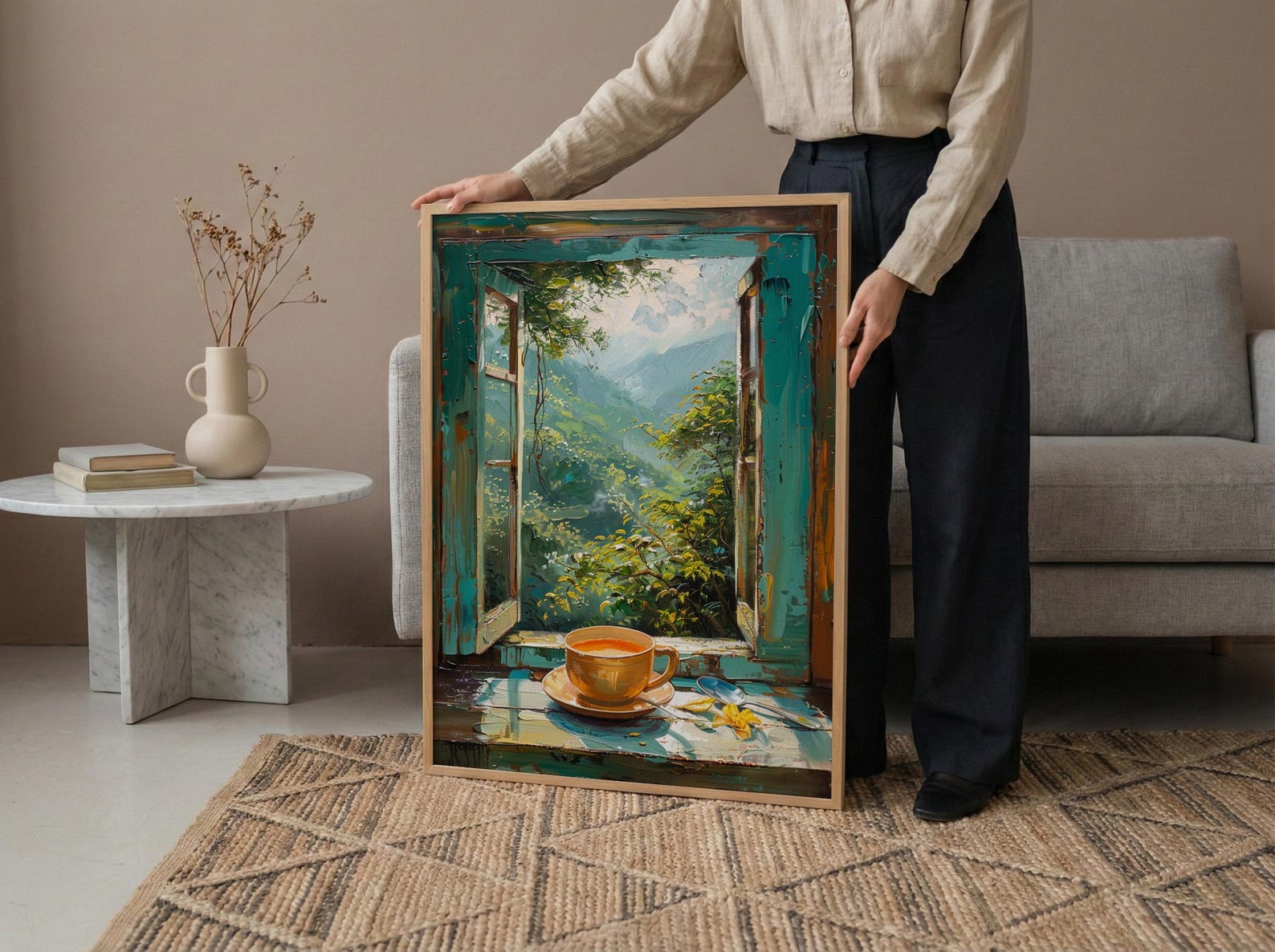 Darjeeling Window Art Print, Tea Garden Decor - Masala Chai Landscape — view 6