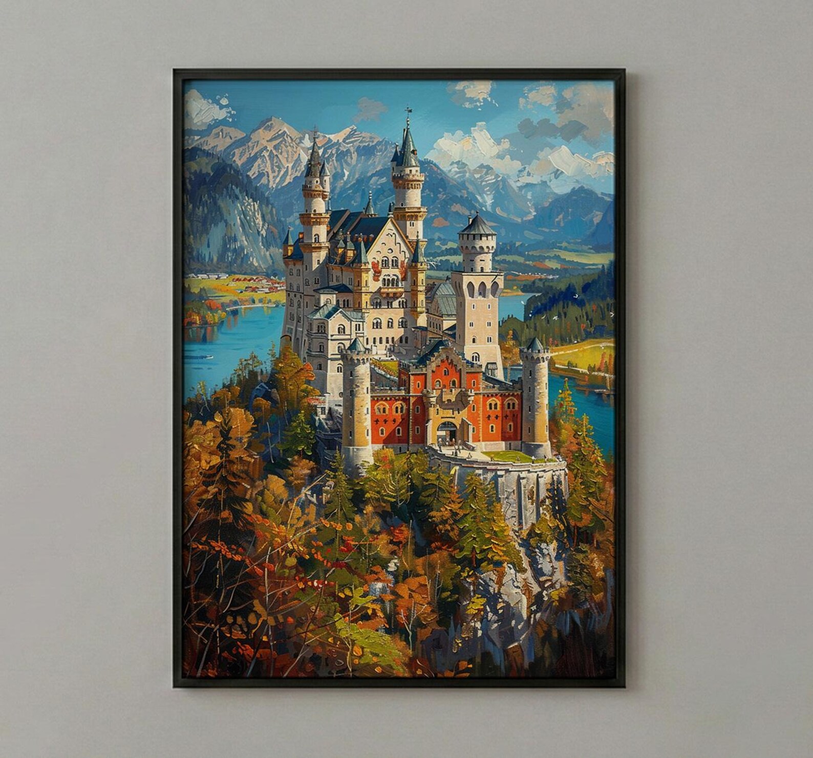 Bavarian Alps Poster, Germany Castle Decor - Neuschwanstein Art — view 3