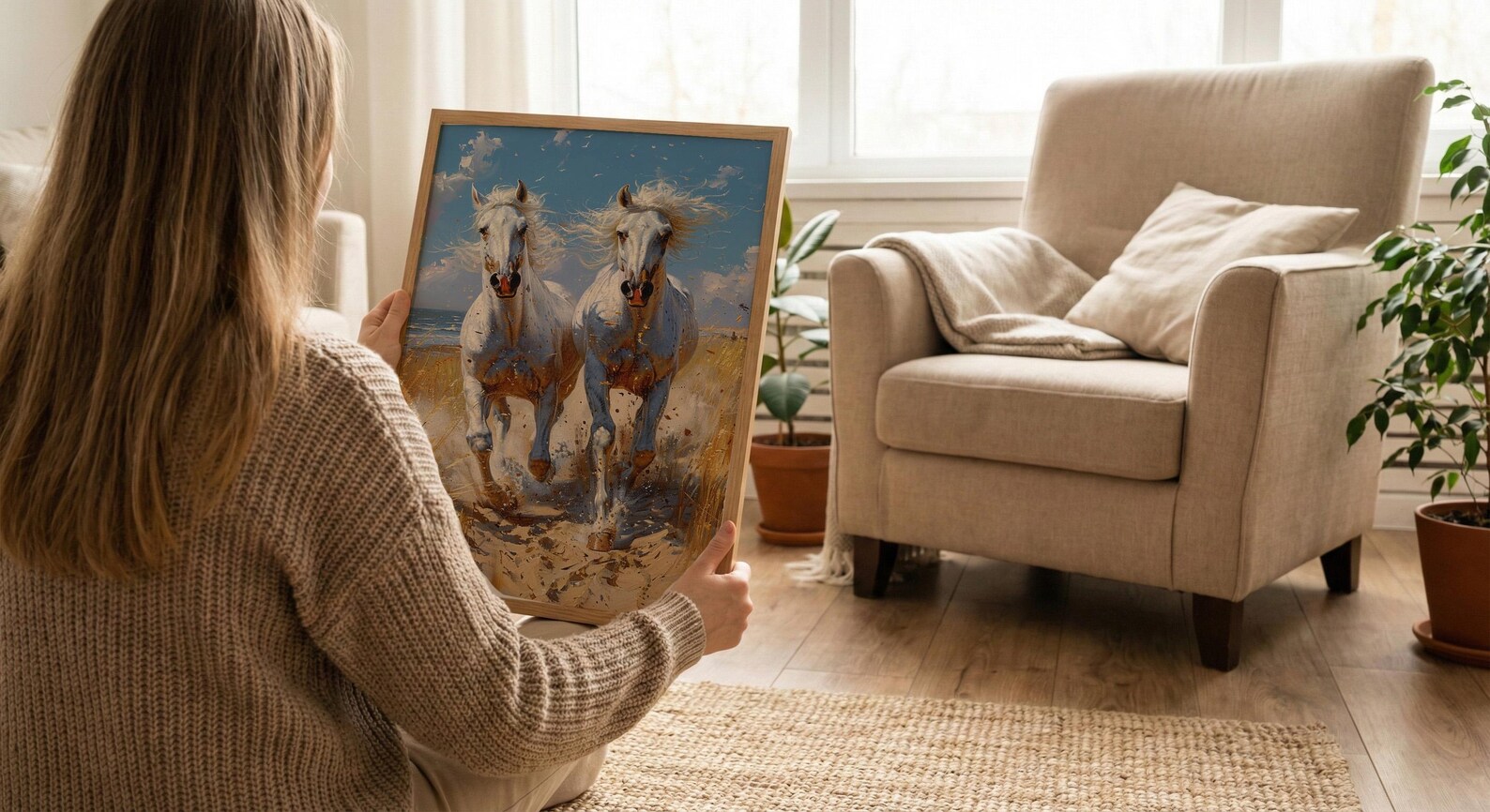 Arabian Horse Art, White Horse Print, Desert Animal, Impasto Oil Painting, Equine Wall Decor, Nursery Decor, Elegant — view 5