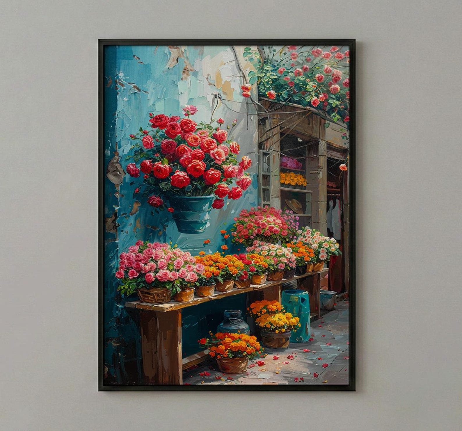 Mexico Flower Market, Red Rose Art Print - Orange Marigold Decor — view 2