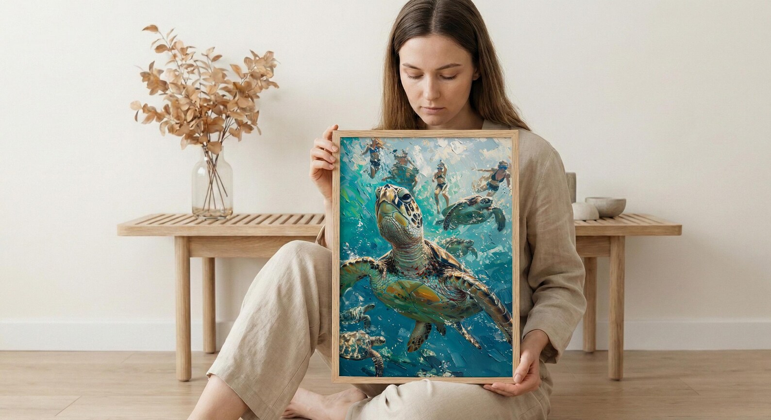 Maui Sea Turtle Wall Art, Tropical Hawaii Ocean Decor - Crystal Clear Turquoise Summer Water — view 6