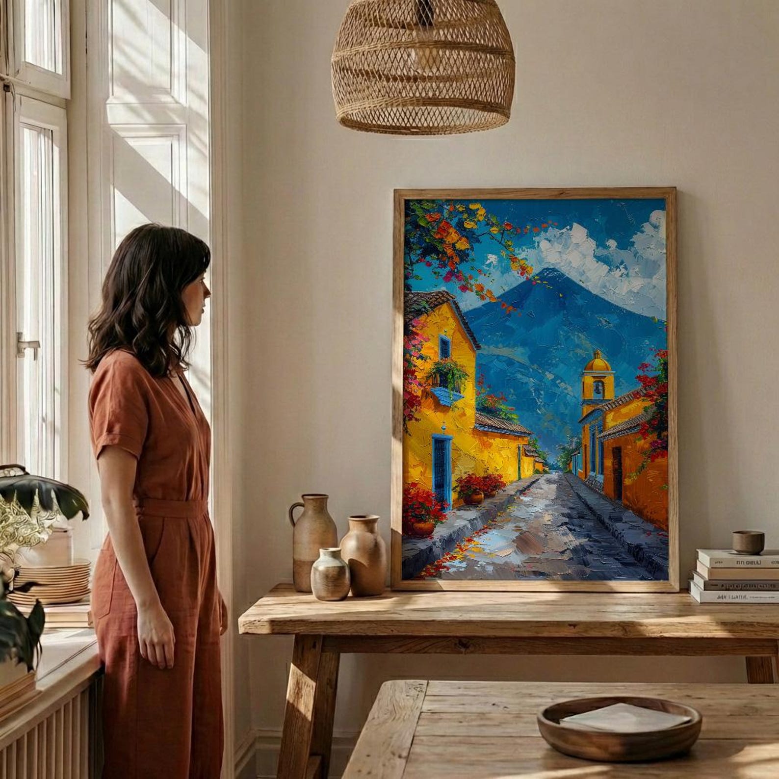 Antigua Guatemala Volcano Poster, Yellow Arch City Decor - Majestic Summer Morning Landscape Art — view 4
