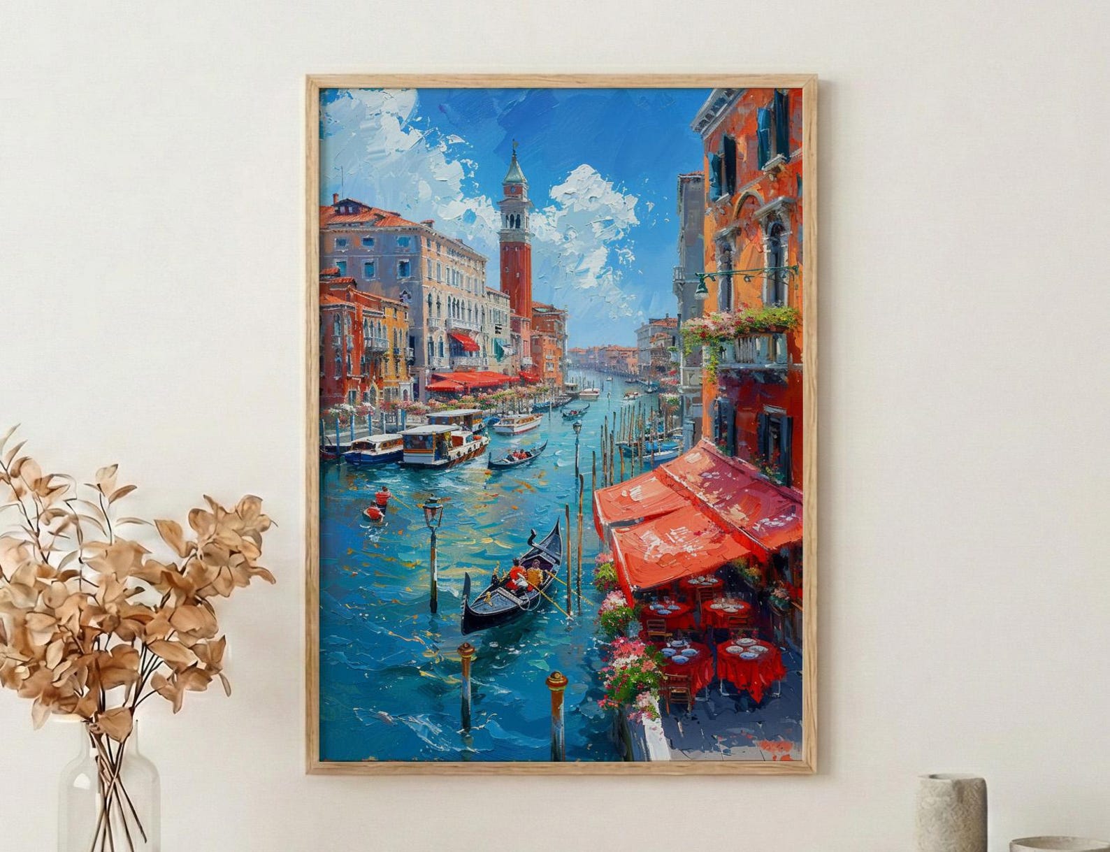 Rialto Market Wall Art, Venice Italy Home Decor - Historic Red Awning Canal Summer Beauty