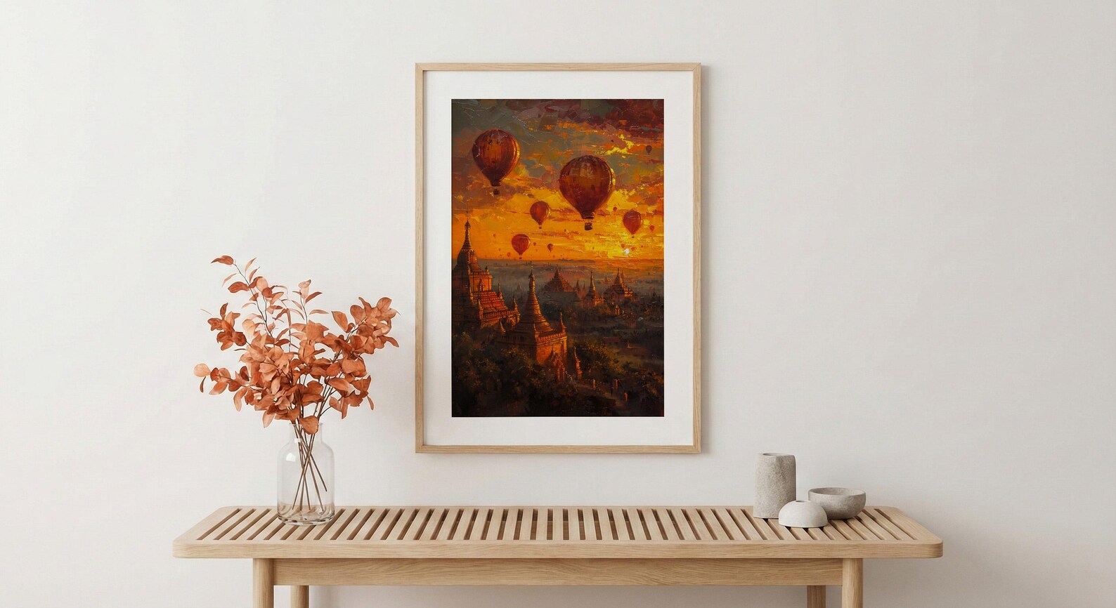 Bagan Balloon Print, Ancient Temple Decor - Myanmar Sunset — view 5