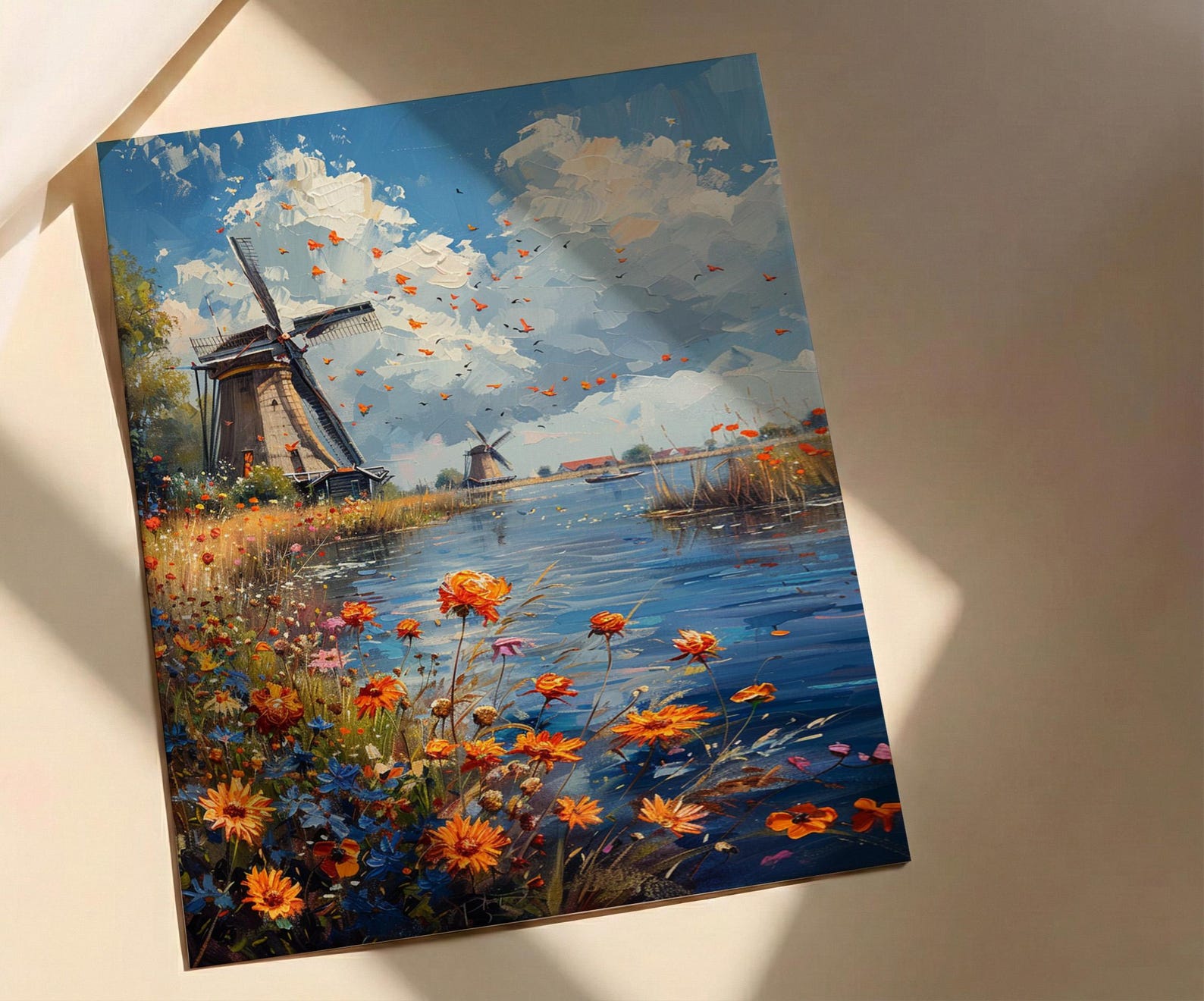 Dutch Windmill Art, Netherlands Decor - Historic Canal Print — view 3