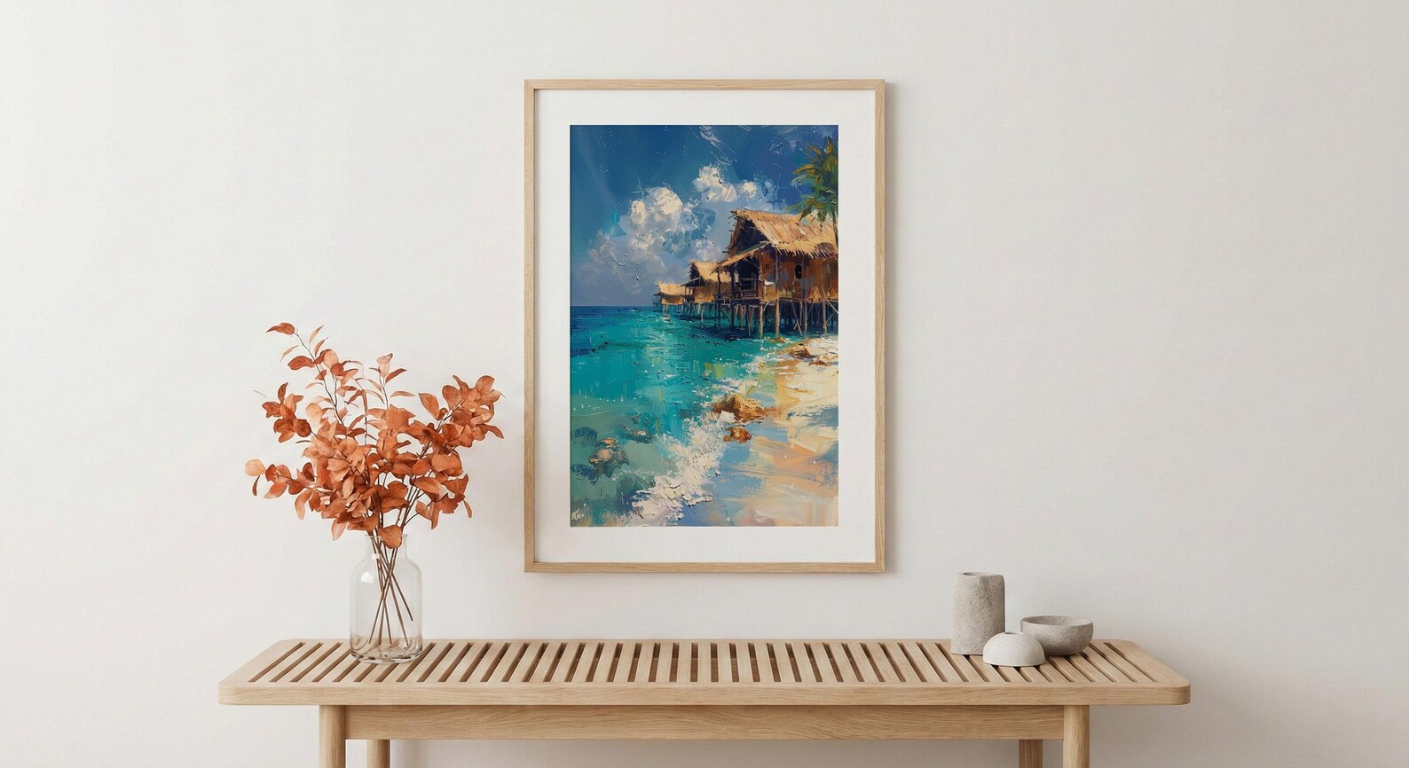 Maldives Ocean Art, Water Bungalow Decor - Tropical Summer — view 5