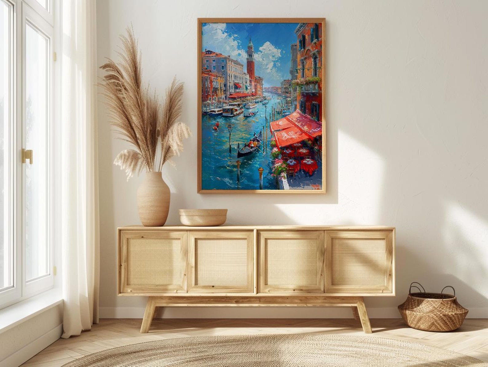 Rialto Market Wall Art, Venice Italy Home Decor - Historic Red Awning Canal Summer Beauty — view 4