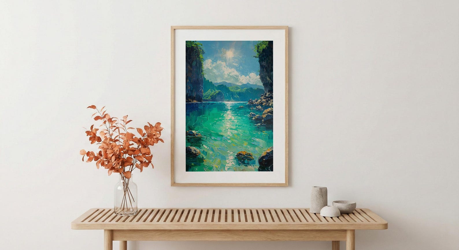 Palawan Lagoon Art Print, Emerald Water Decor - Dark Limestone — view 5