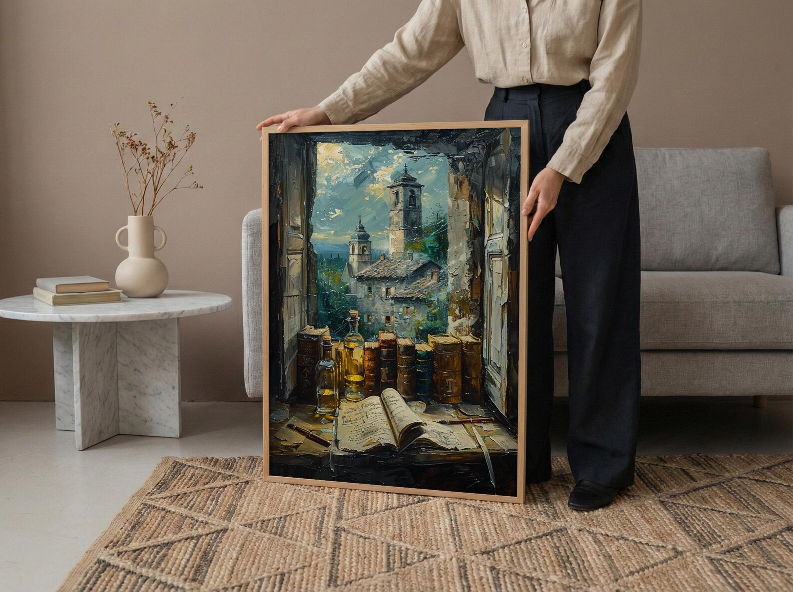 Dark Academia Art Print, Magic Library Decor - Ancient Scroll Window — view 5