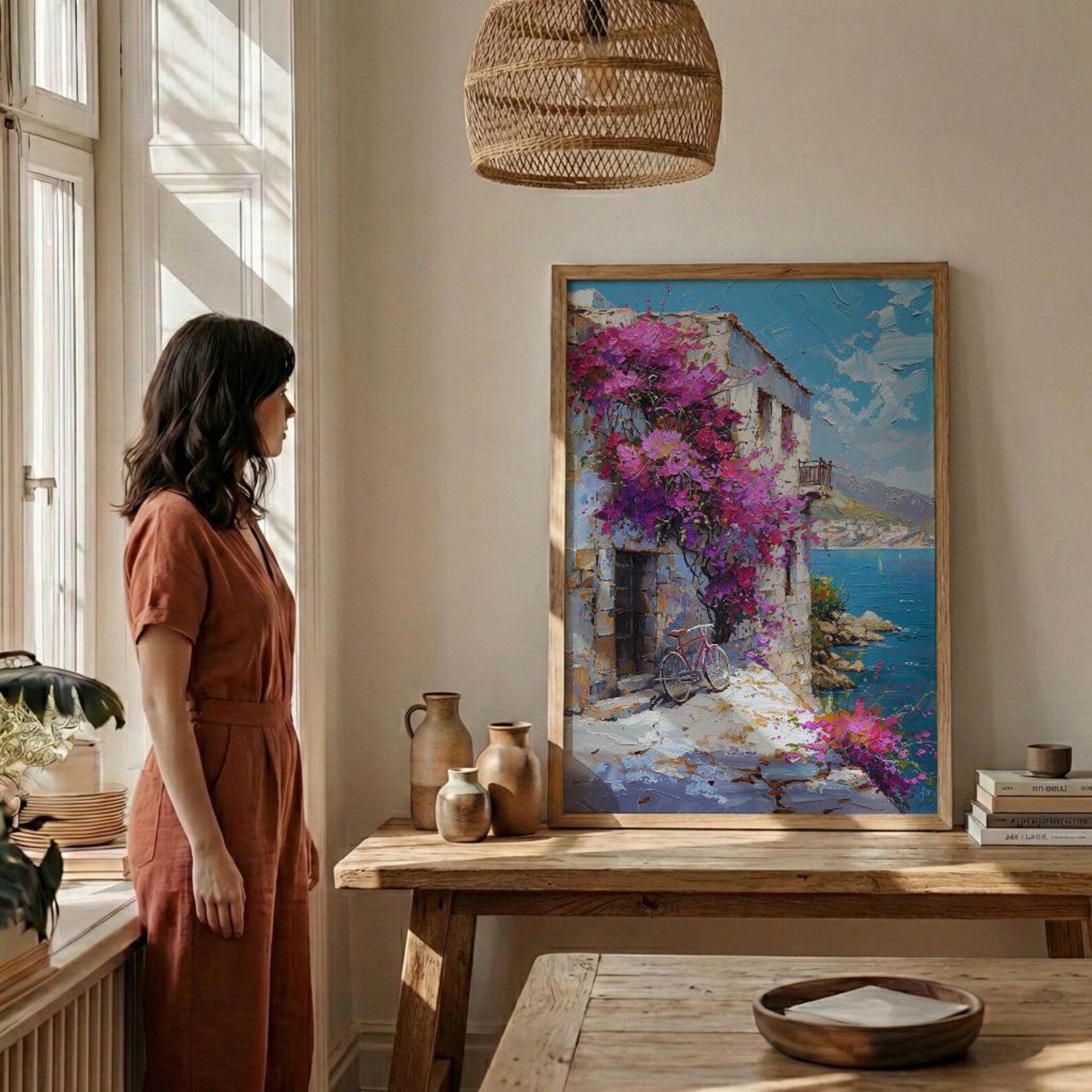 Byblos Coastal Poster, Ancient Harbor Decor - Purple Floral Art — view 4