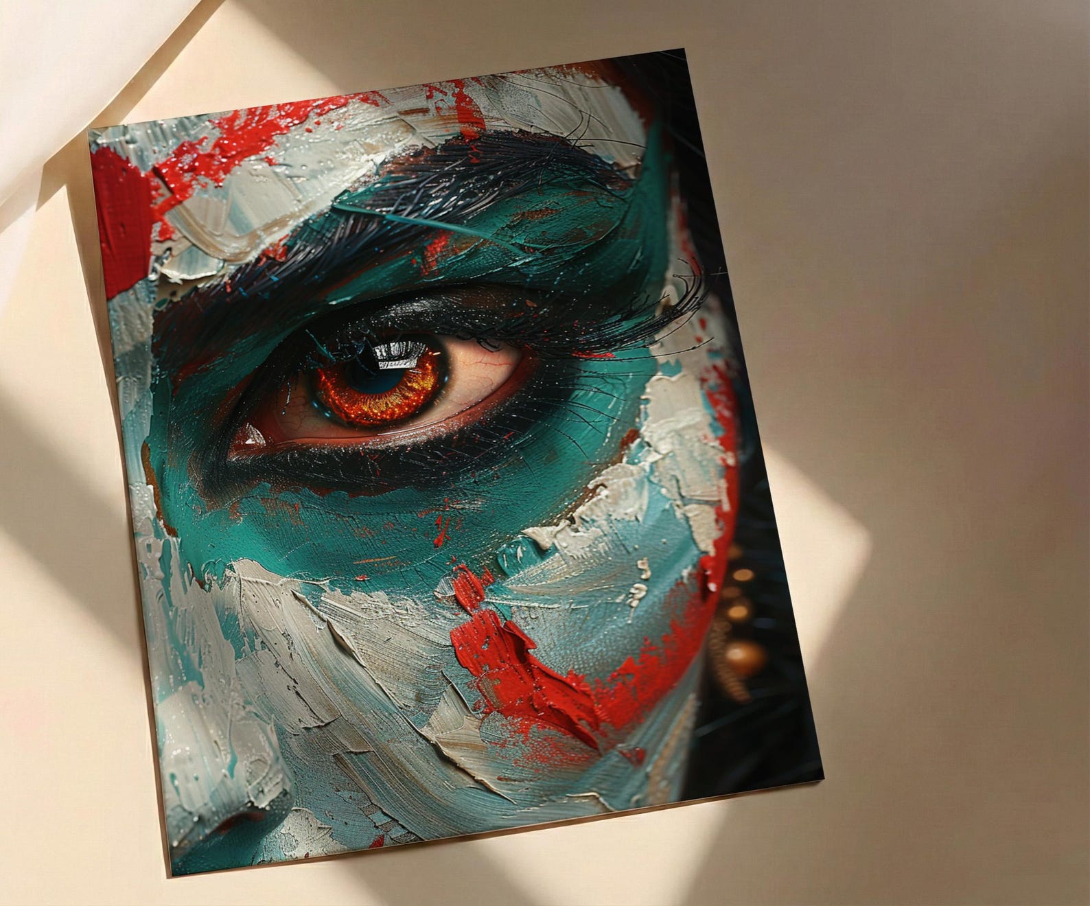 Kathakali Art, Kerala Dance Print, Expressive Face, Impasto Oil Painting, Cultural Wall Decor, Dramatic Art, Best Friend Gift — view 5