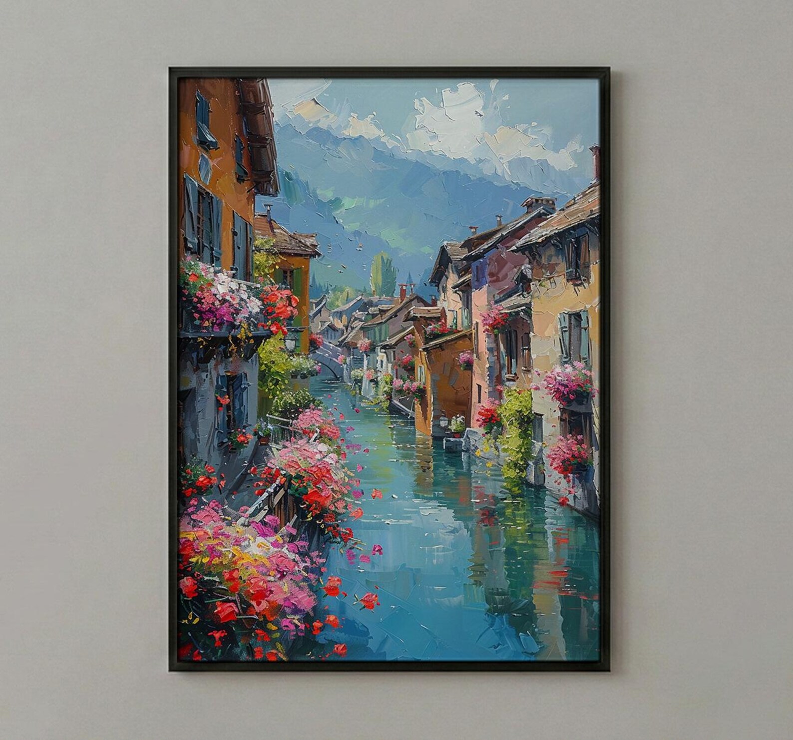 Annecy Canal Spring Poster, Pink Geranium Wall Art - Living Room Decor — view 3
