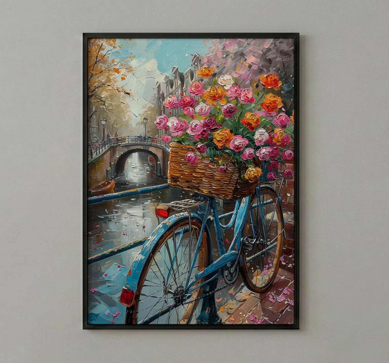 Amsterdam Tulip Bicycle Art Print, Pink Spring Canal Decor - Housewarming Gift — view 3