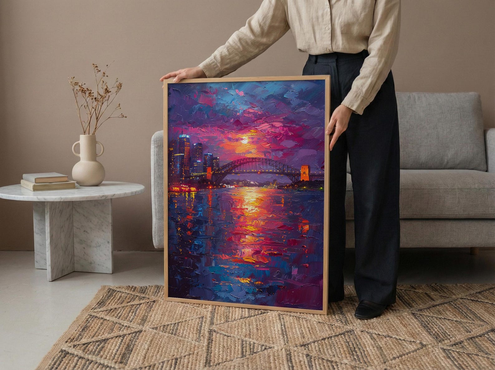 Sydney Harbour Night City Poster, Australia Travel Home Decor - Colorful Evening Coast Summer Scene — view 6