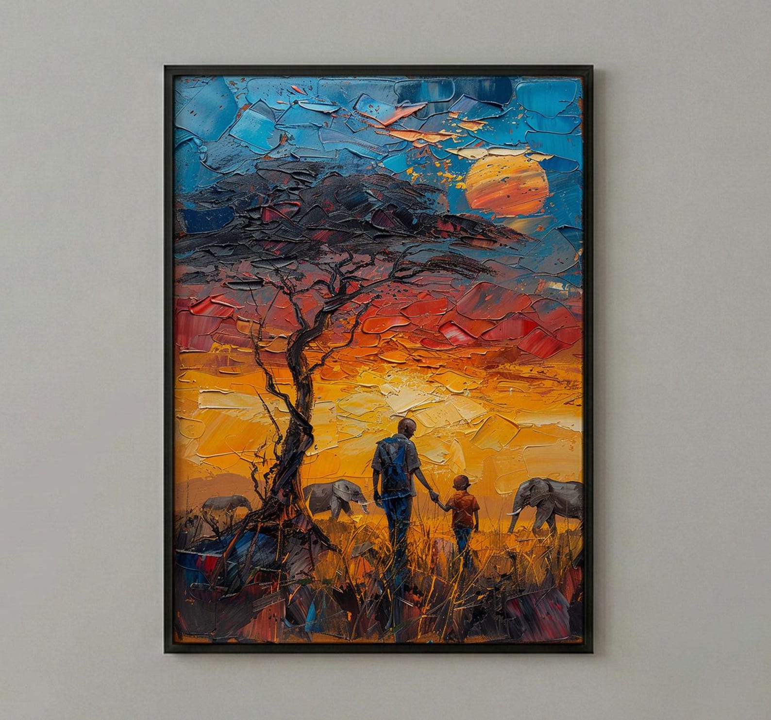 Serengeti Savanna Wall Art, Father And Child Print - African Safari Decor — view 3