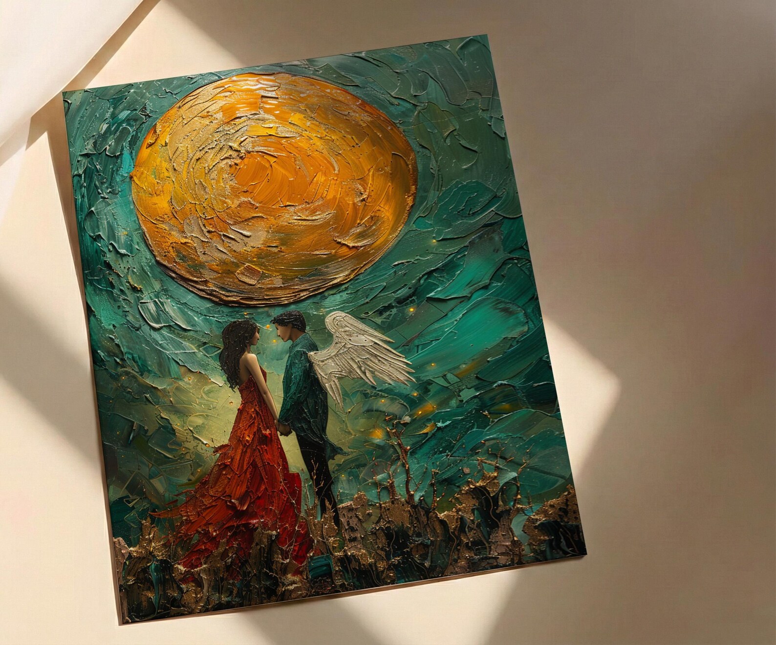 Wedding Gift, The Lovers Tarot Card Print, Twin Flame Art, Impasto Oil Painting, Soulmate Wall Decor, Celestial Love Poster — view 3