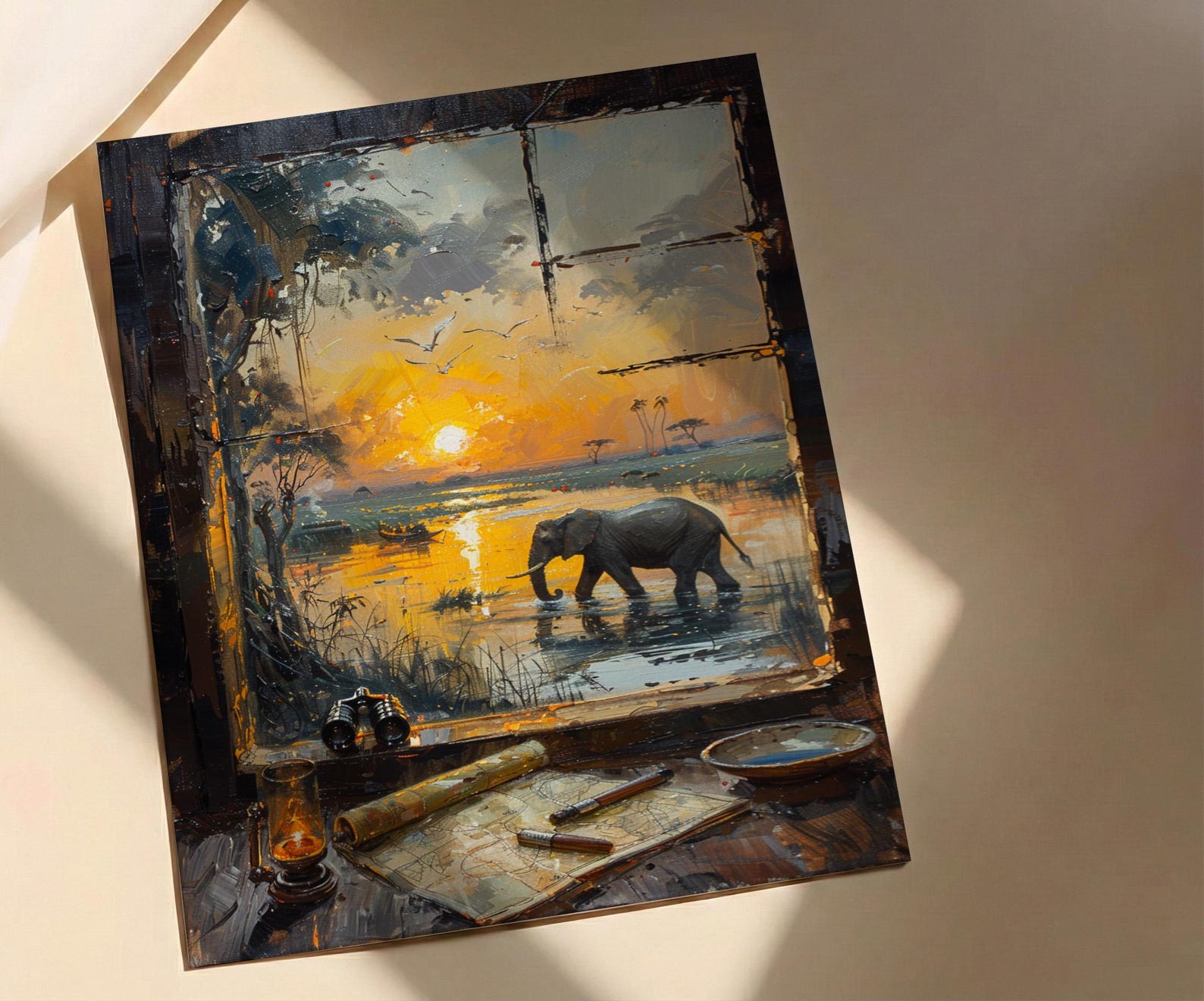 Impasto Safari Window Wall Art - Elephant Print — view 2