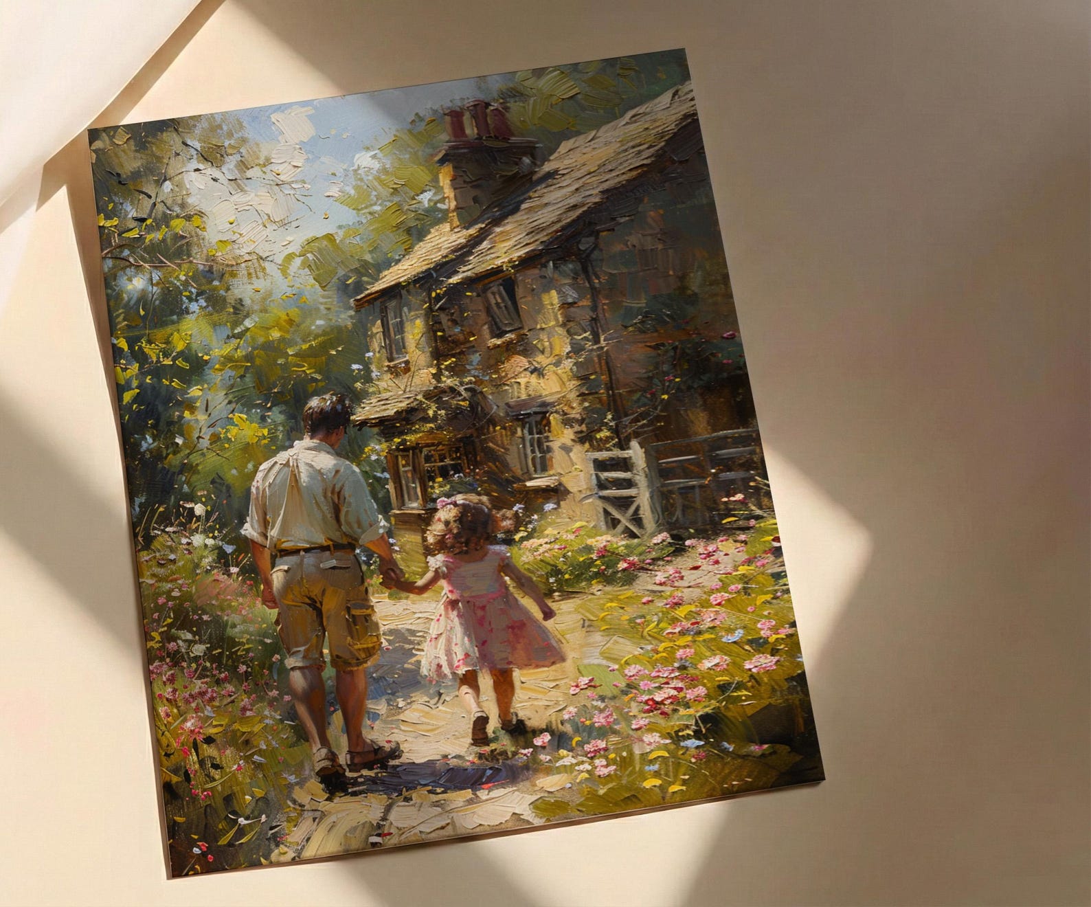 English Countryside Art Print, Father And Child Poster - Cozy Country Decor — view 3