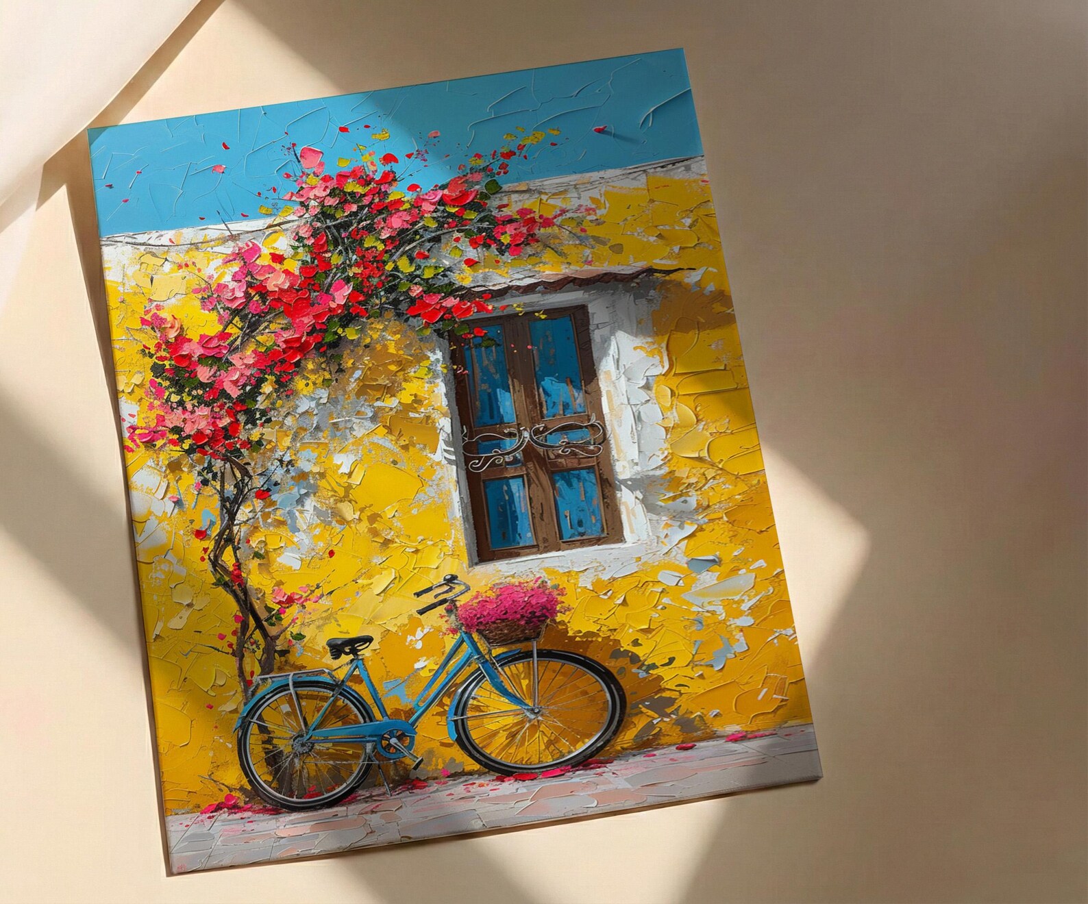 Macau Pastel Village Wall Art, Colorful Spring Street Decor - Textured Impasto Oil Painting — view 2