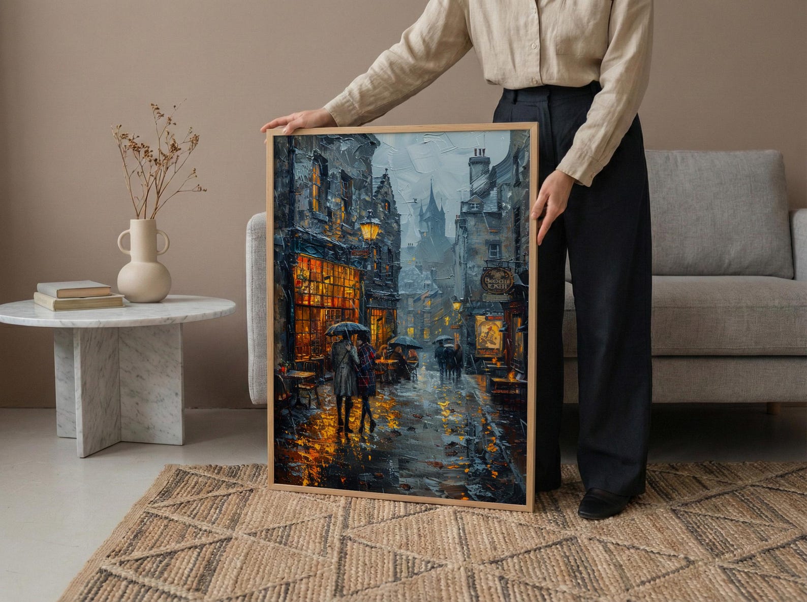 Edinburgh Wall Art, Royal Mile Print, Scotland Travel, Impasto Oil Painting, Moody Rainy Street, Gothic Decor, Dark Academia — view 6
