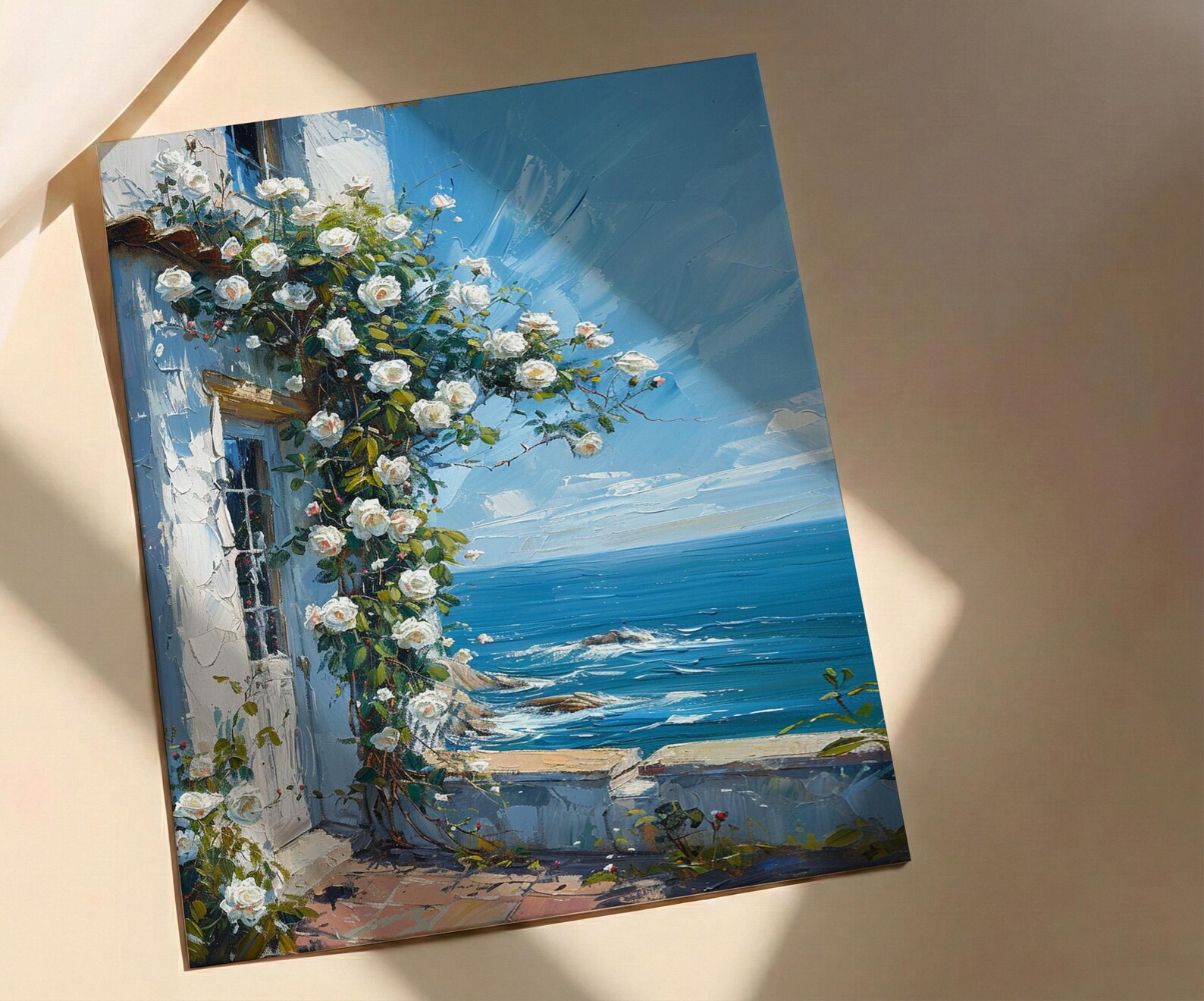 Hamptons White Rose Poster, Luxury Beach House Coastal Decor - Beautiful Garden Summer Bloom — view 3