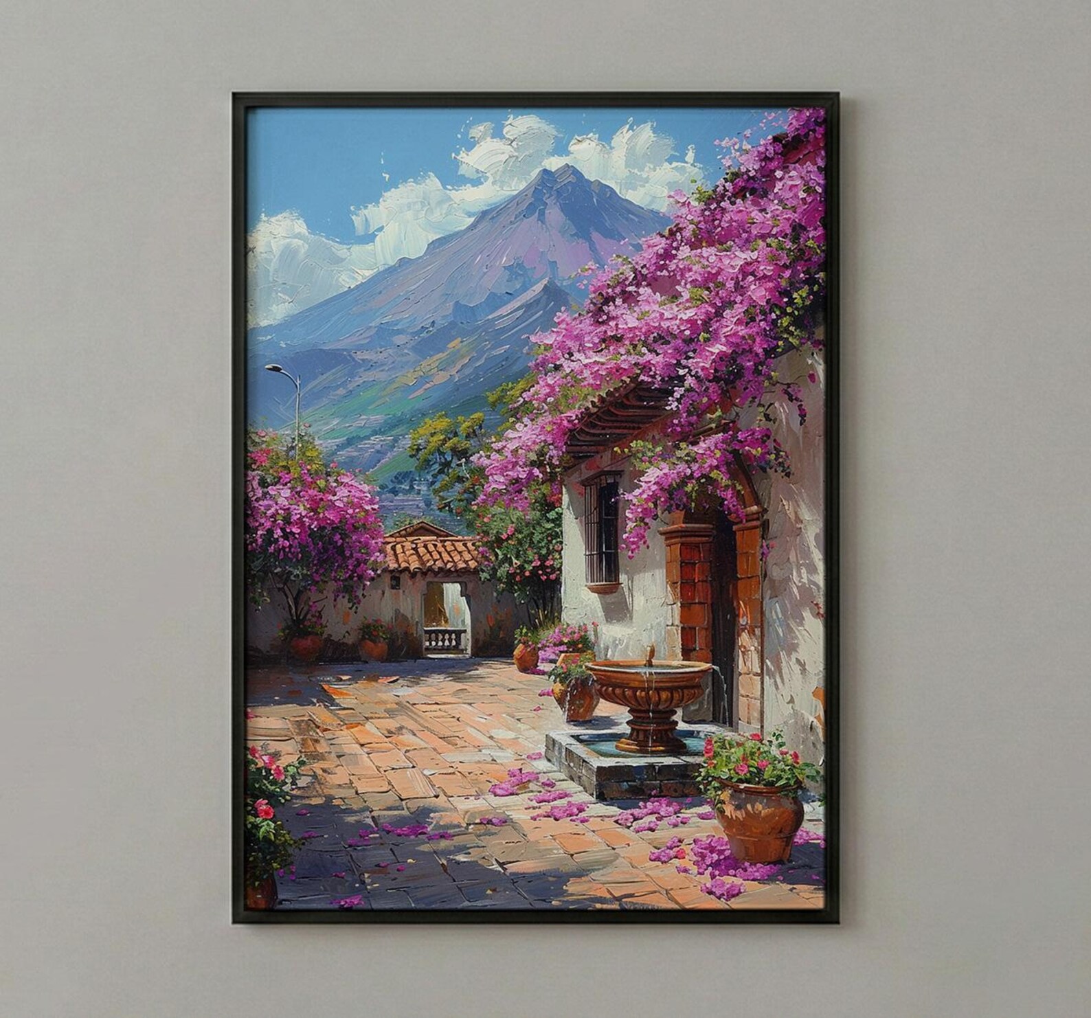 Antigua Art Print, Guatemala Spring Wall Decor - Bougainvillea Volcano — view 3