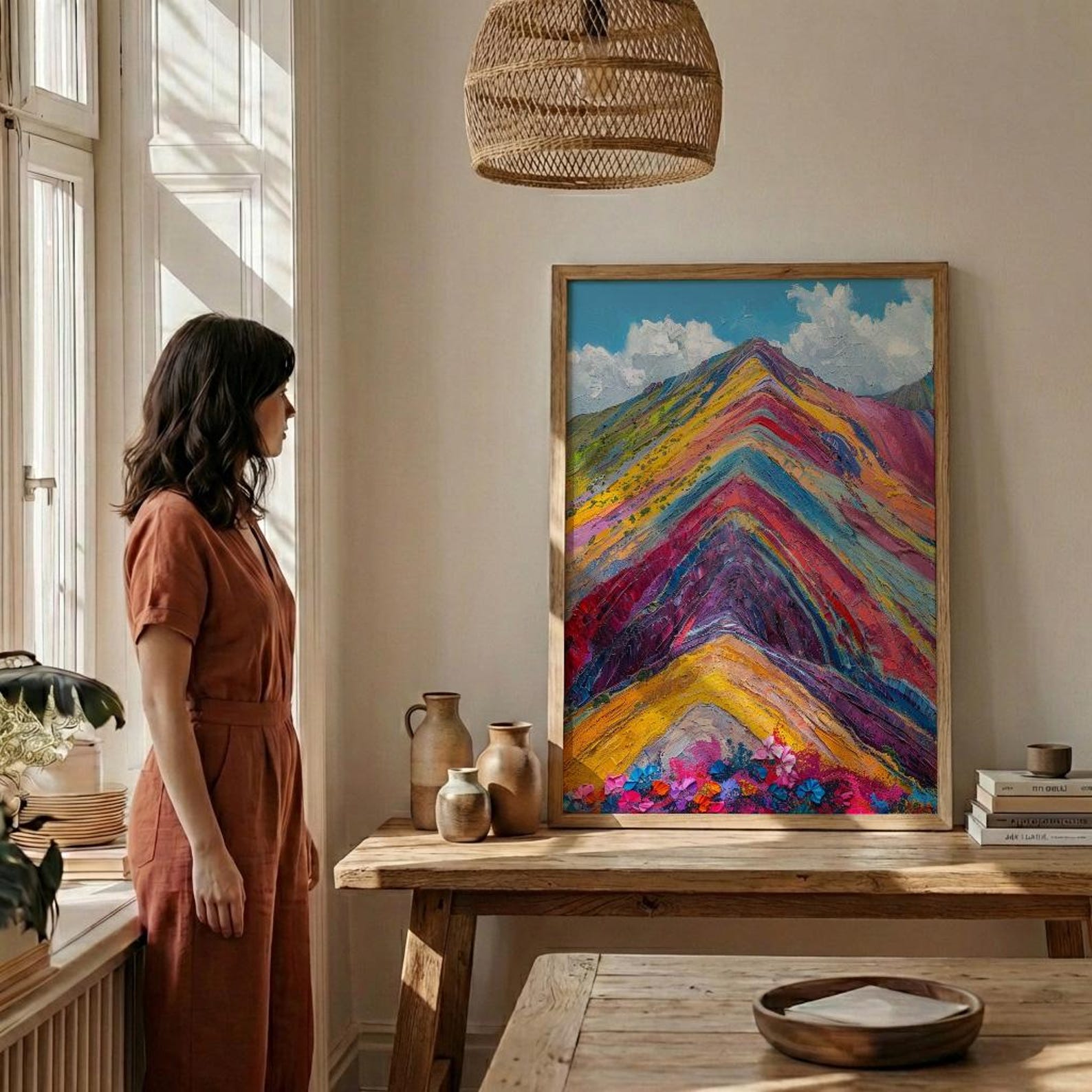 Rainbow Mountain Peru Wall Art, Colorful Nature Decor - Striking Mineral Stripe Summer Sky — view 4
