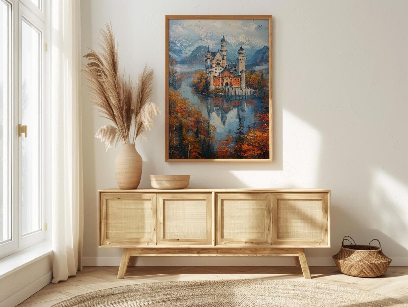 Fairytale Castle Art, Neuschwanstein Print, Germany Travel, Impasto Oil Painting, Dreamy Landscape, Princess Room Decor, Fog — view 3