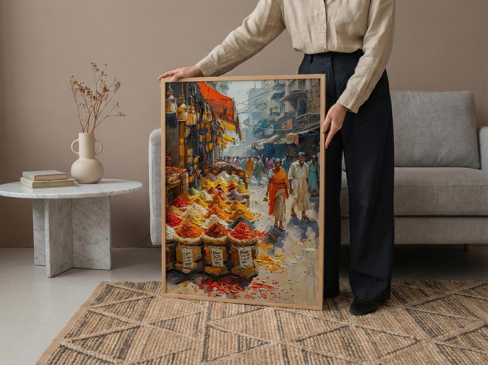 India Spice Bazaar Art, Delhi Market Decor - Vibrant Summer Print — view 5