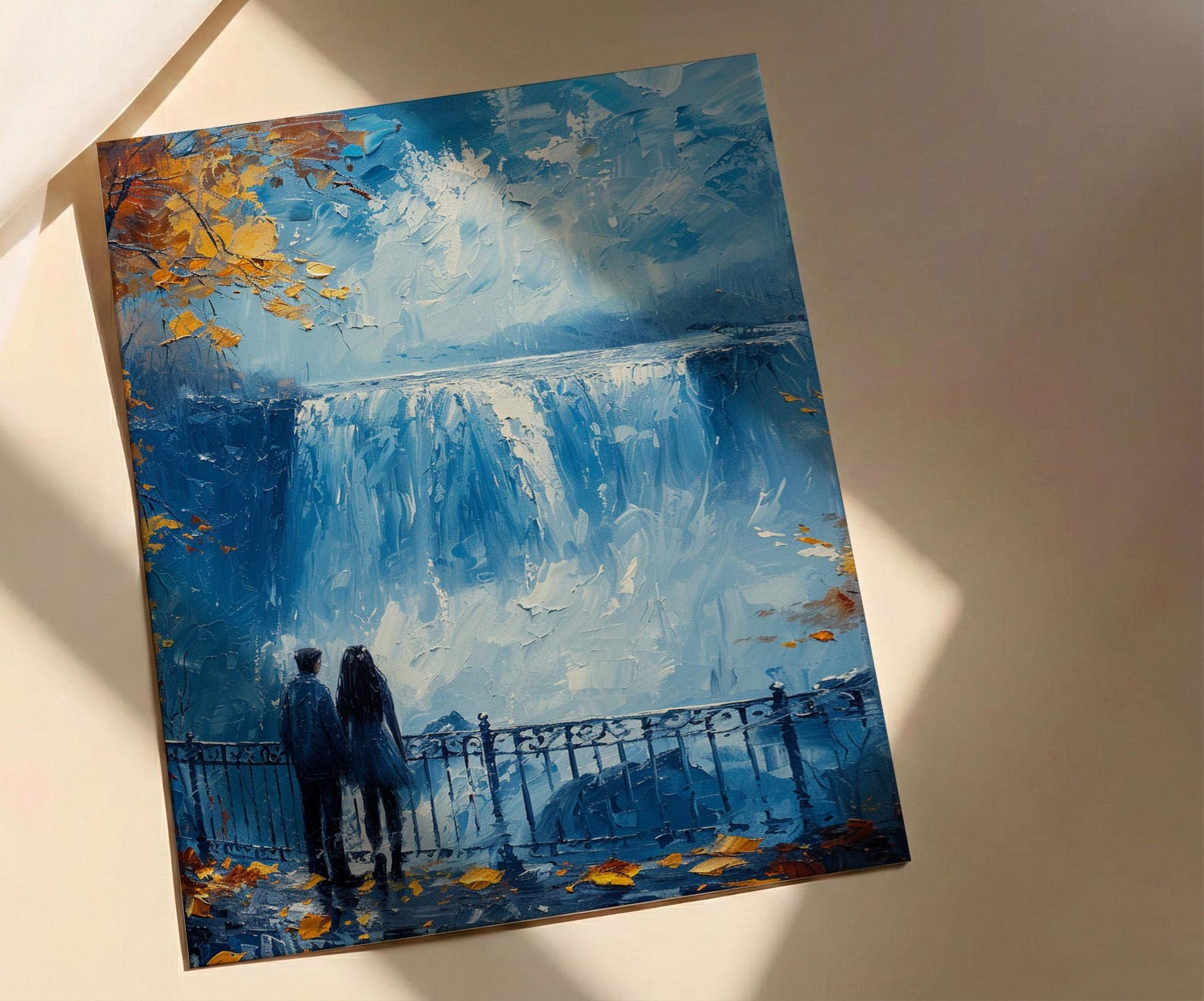 Niagara Falls Wall Art, Waterfall Landscape Print, Romantic Couple Painting, Nature Lover Gift, Impasto Water Art — view 4