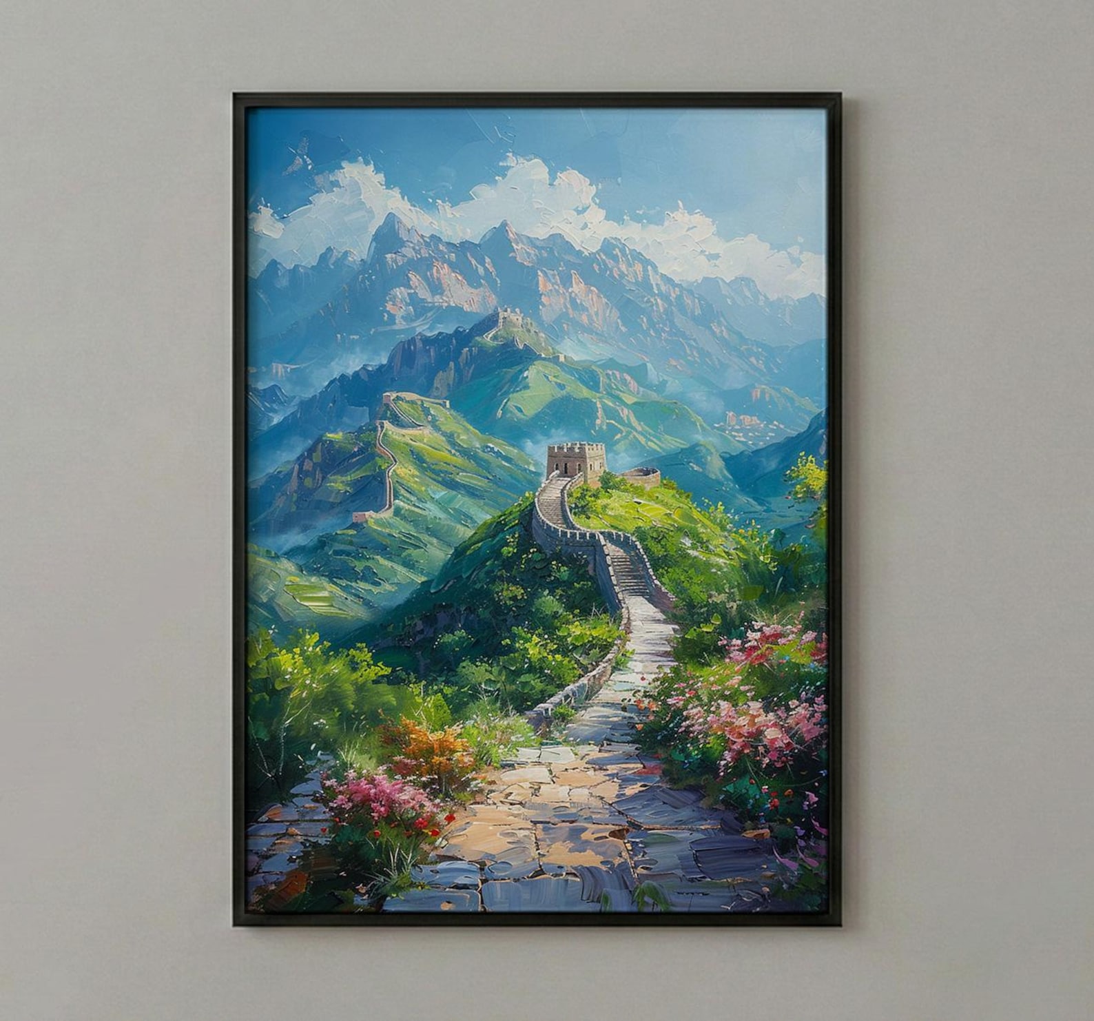 Great Wall Poster, Green Mountain Decor - China Summer Art — view 2