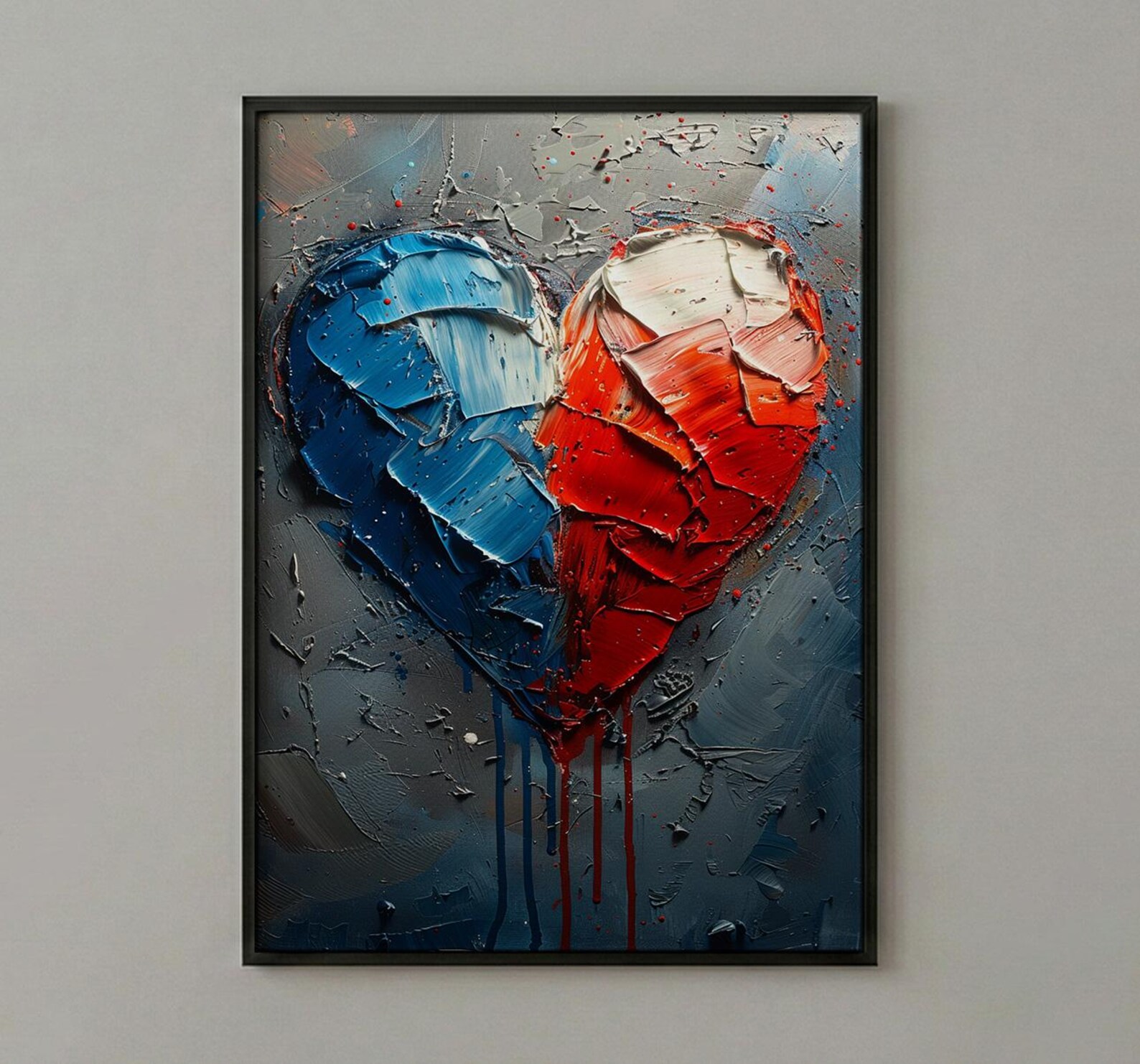 Patriotic Heart Art Print, Abstract Flag Decor - Red White Blue Wall Art — view 2
