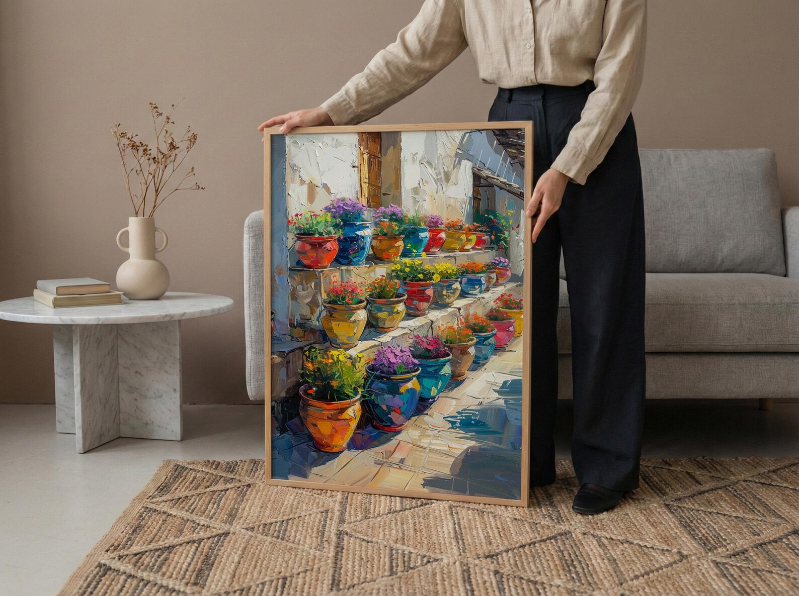 Terracotta Pottery Art Print, African Market Decor - Rustic Clay Poster — view 6