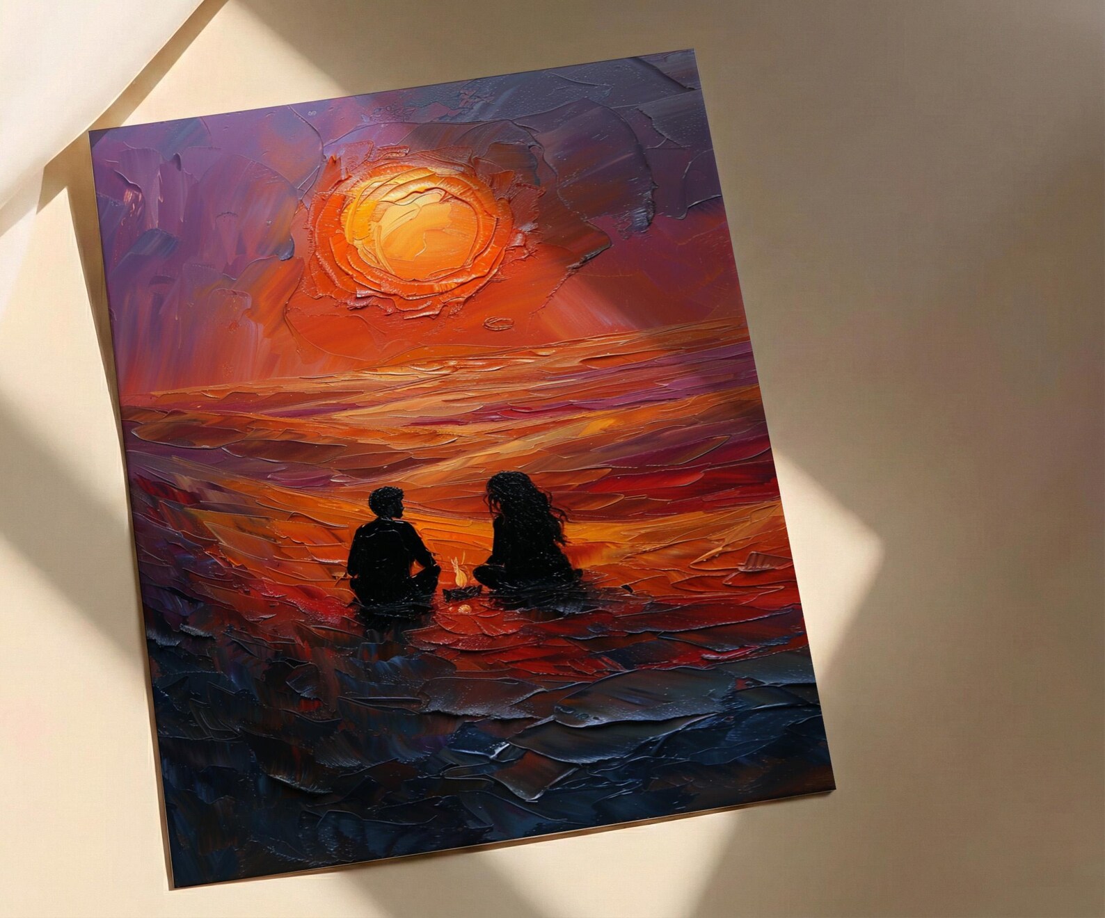 Desert Wall Art, Sahara Sunset Print, Bedouin Tent, Impasto Oil Painting, Orange Sand Decor, Nomadic Style, Wedding Gift — view 3
