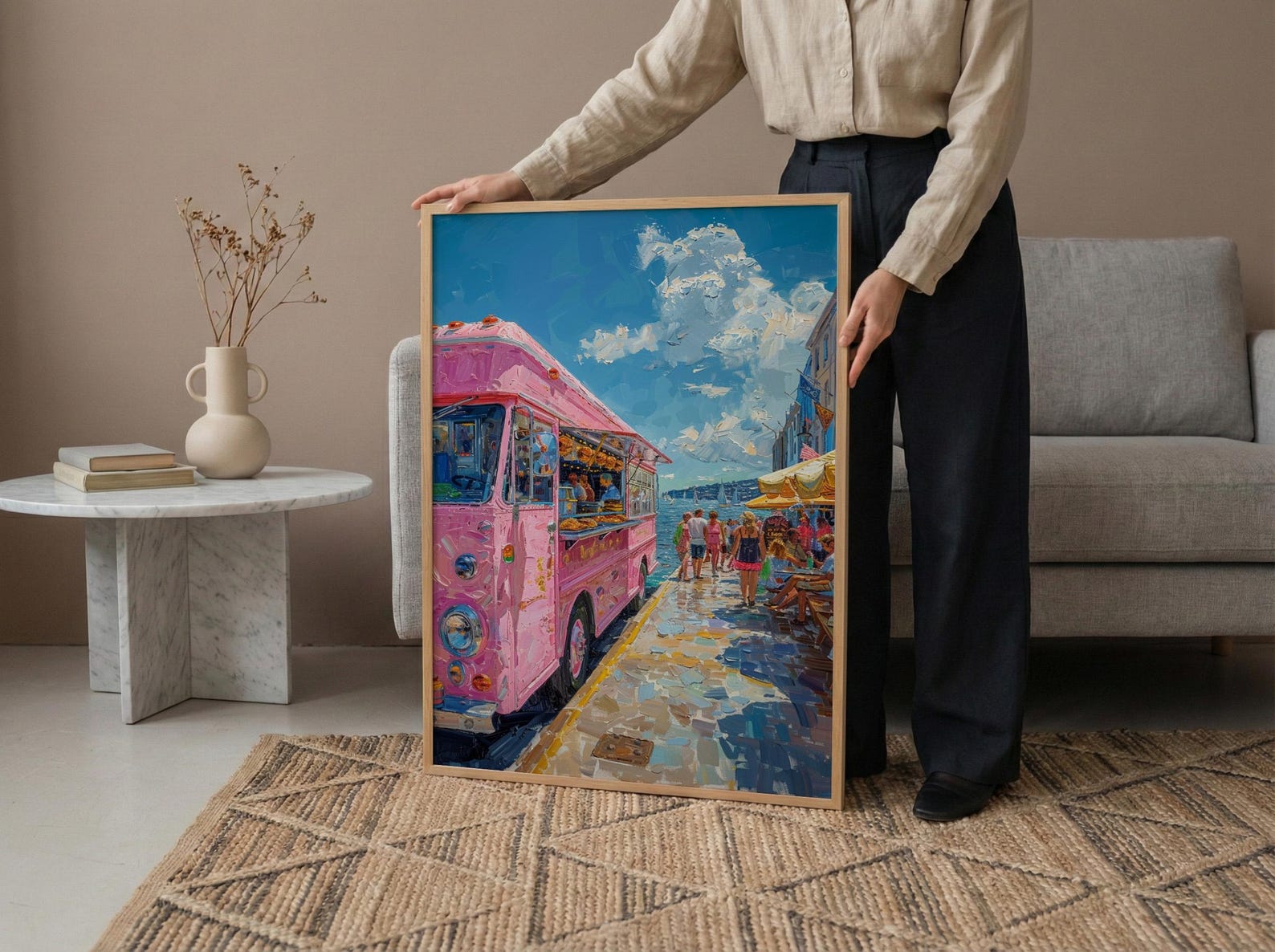 Wellington Food Truck Wall Art, Blue Ocean Home Decor - Vibrant Coast Town Summer Setting — view 5